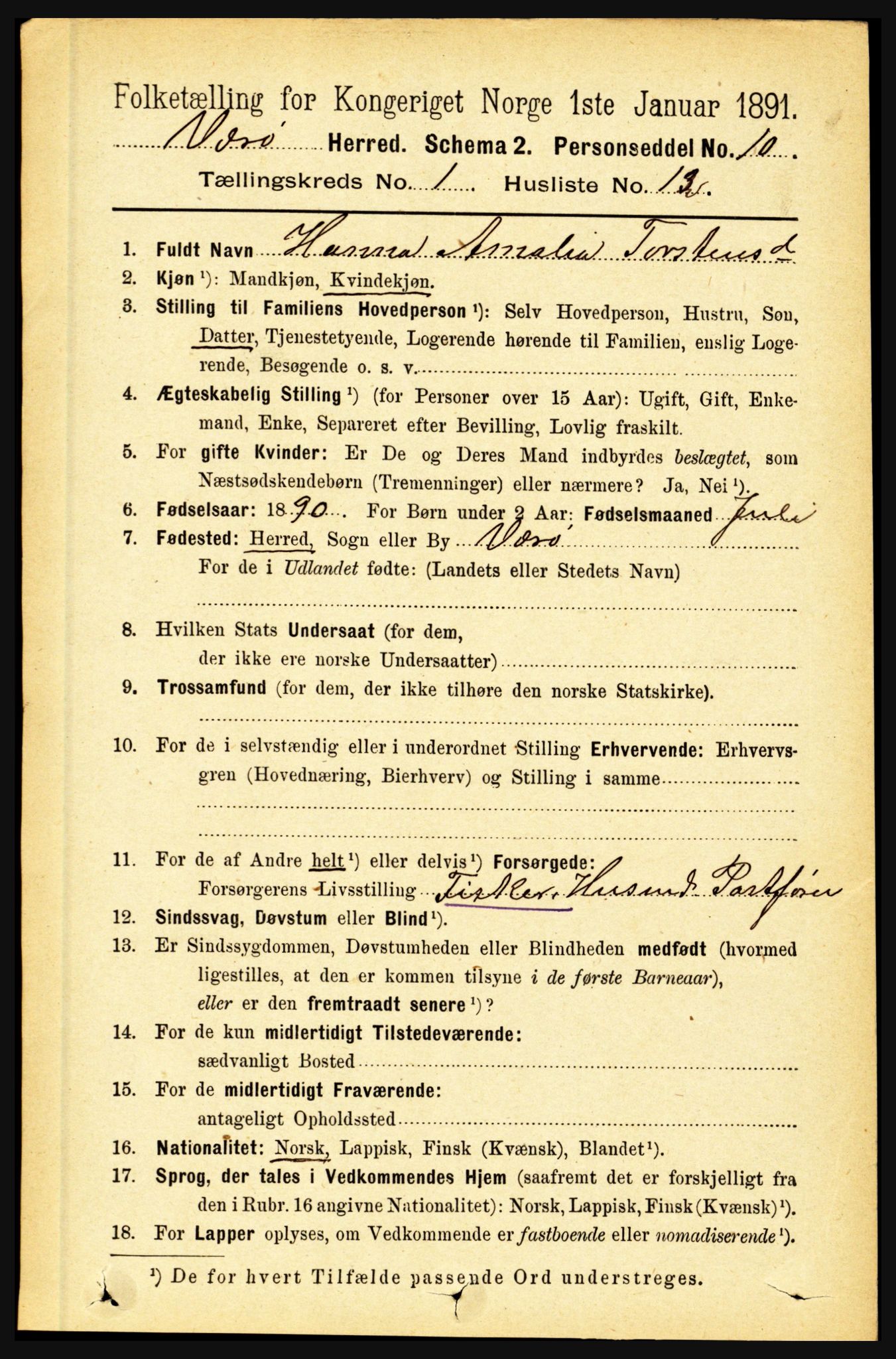 RA, 1891 census for 1857 Værøy, 1891, p. 129