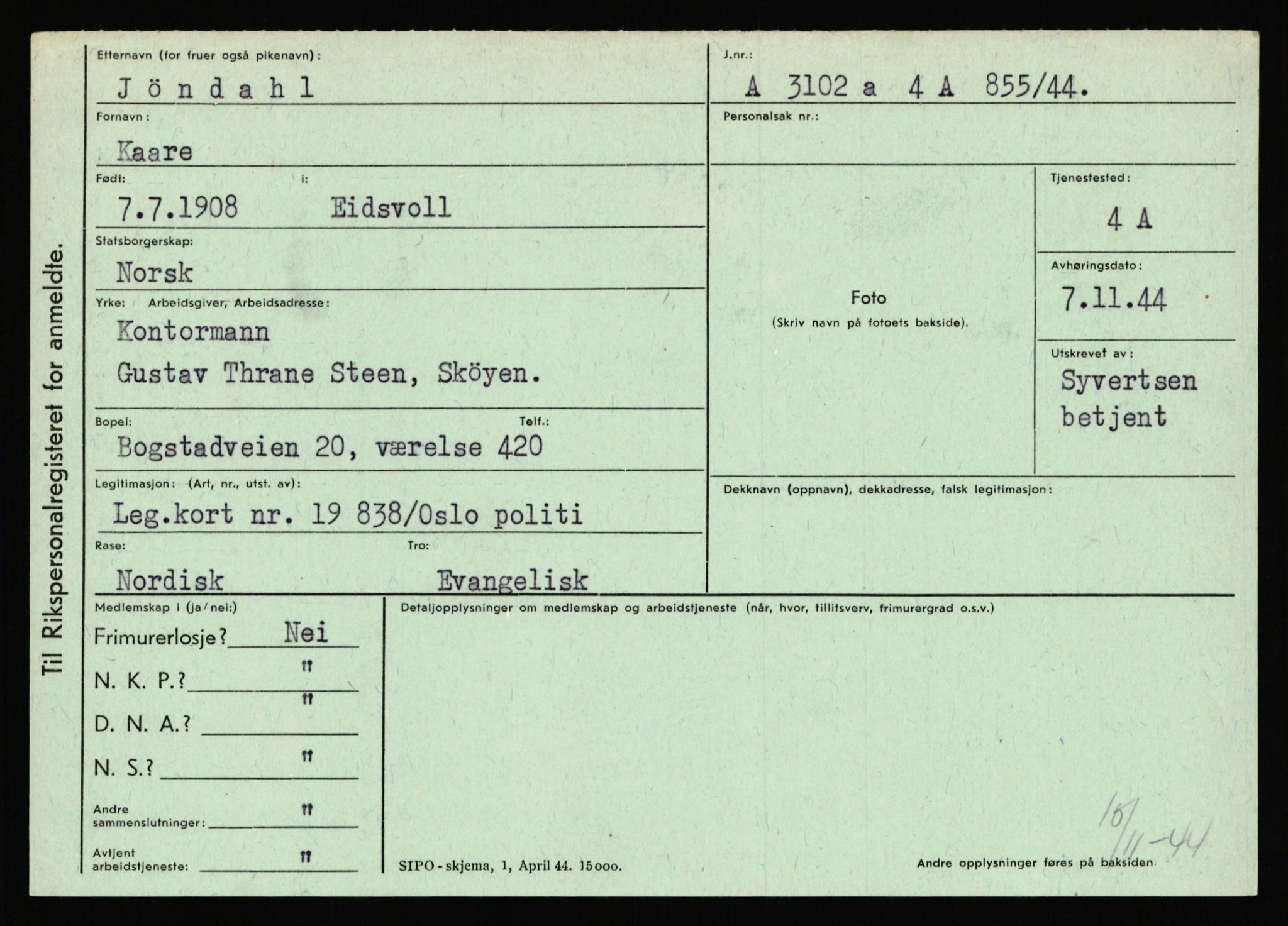 Statspolitiet - Hovedkontoret / Osloavdelingen, AV/RA-S-1329/C/Ca/L0008: Johan(nes)sen - Knoph, 1943-1945, p. 2674