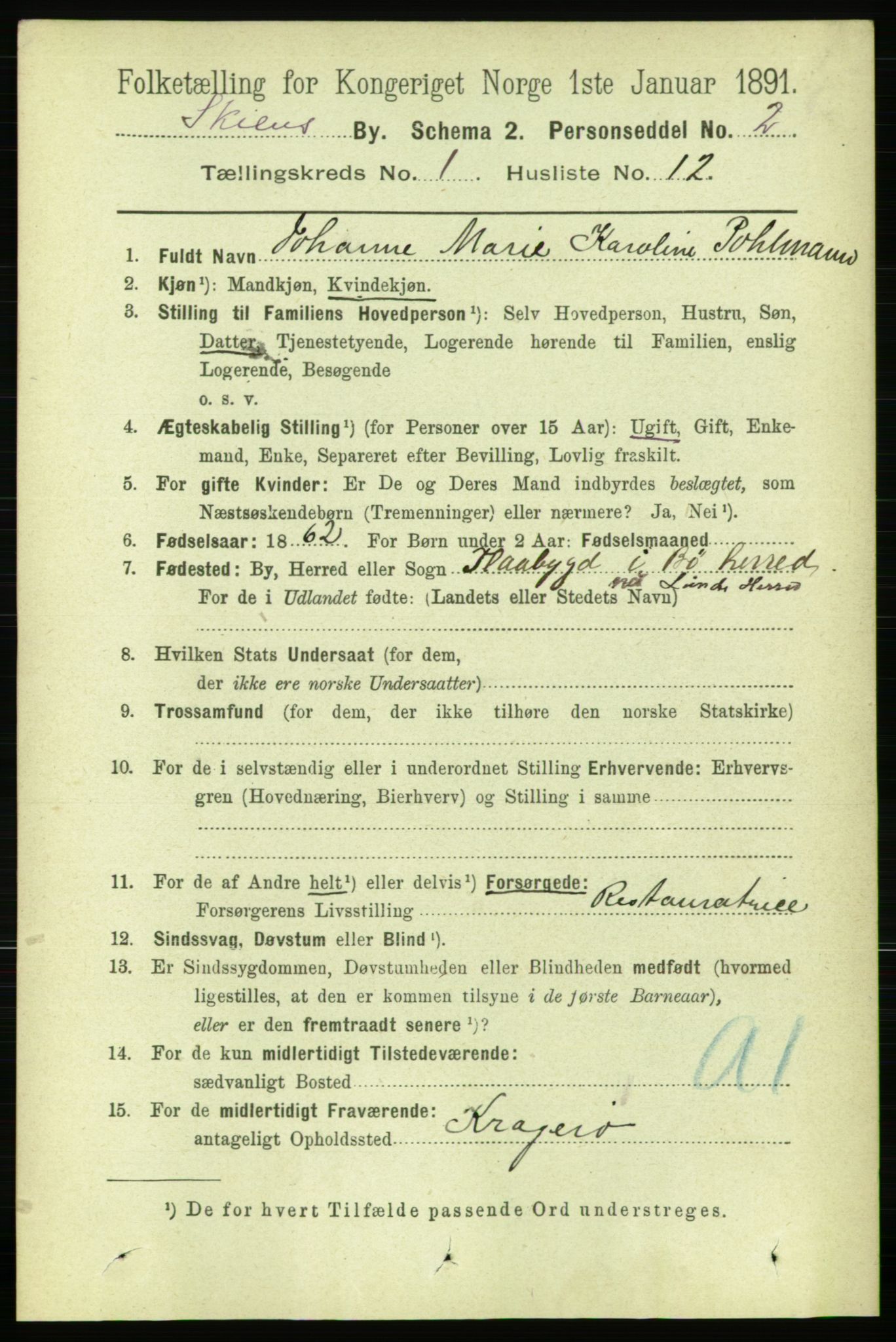 RA, 1891 census for 0806 Skien, 1891, p. 2276