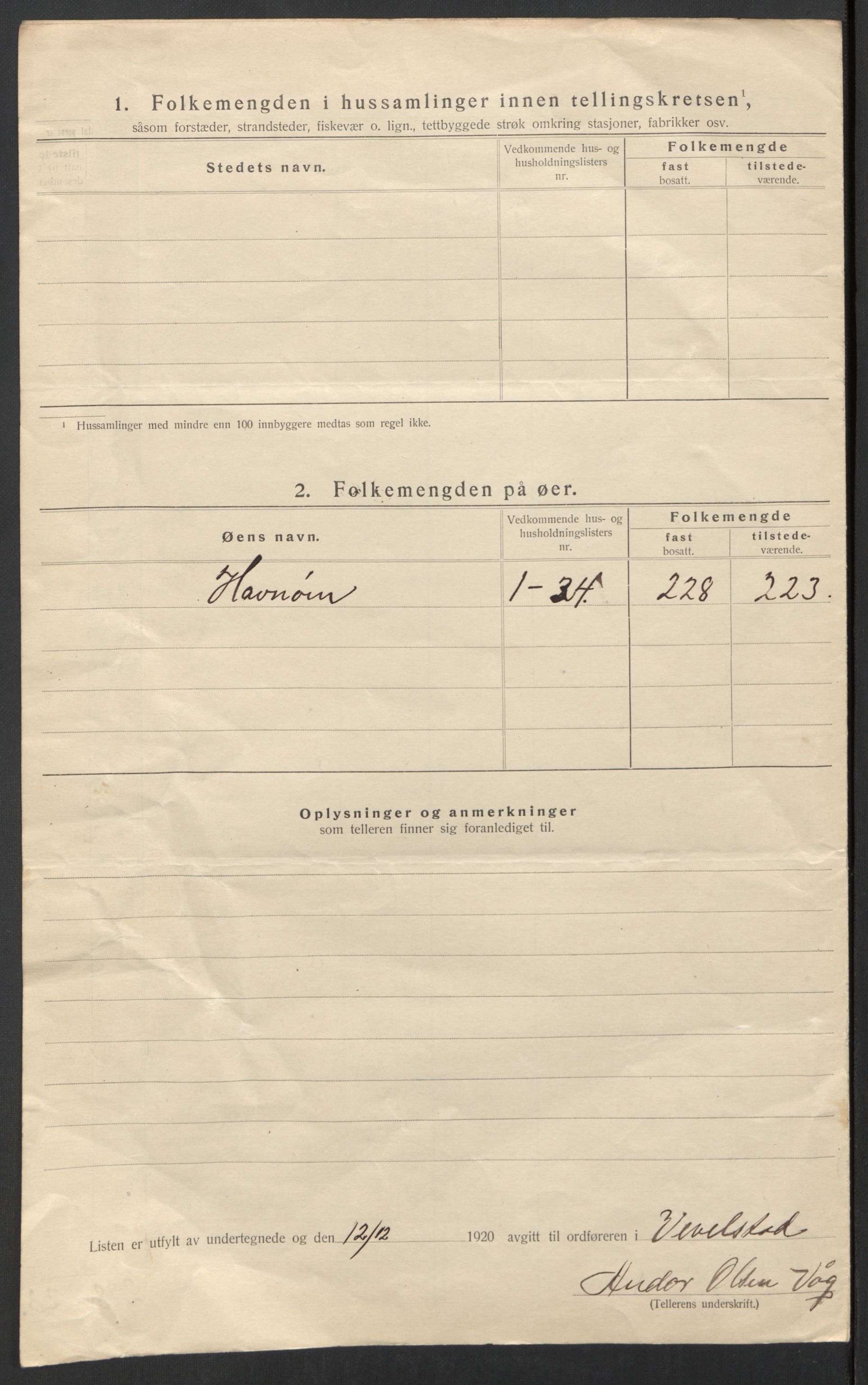 SAT, 1920 census for Vevelstad, 1920, p. 12