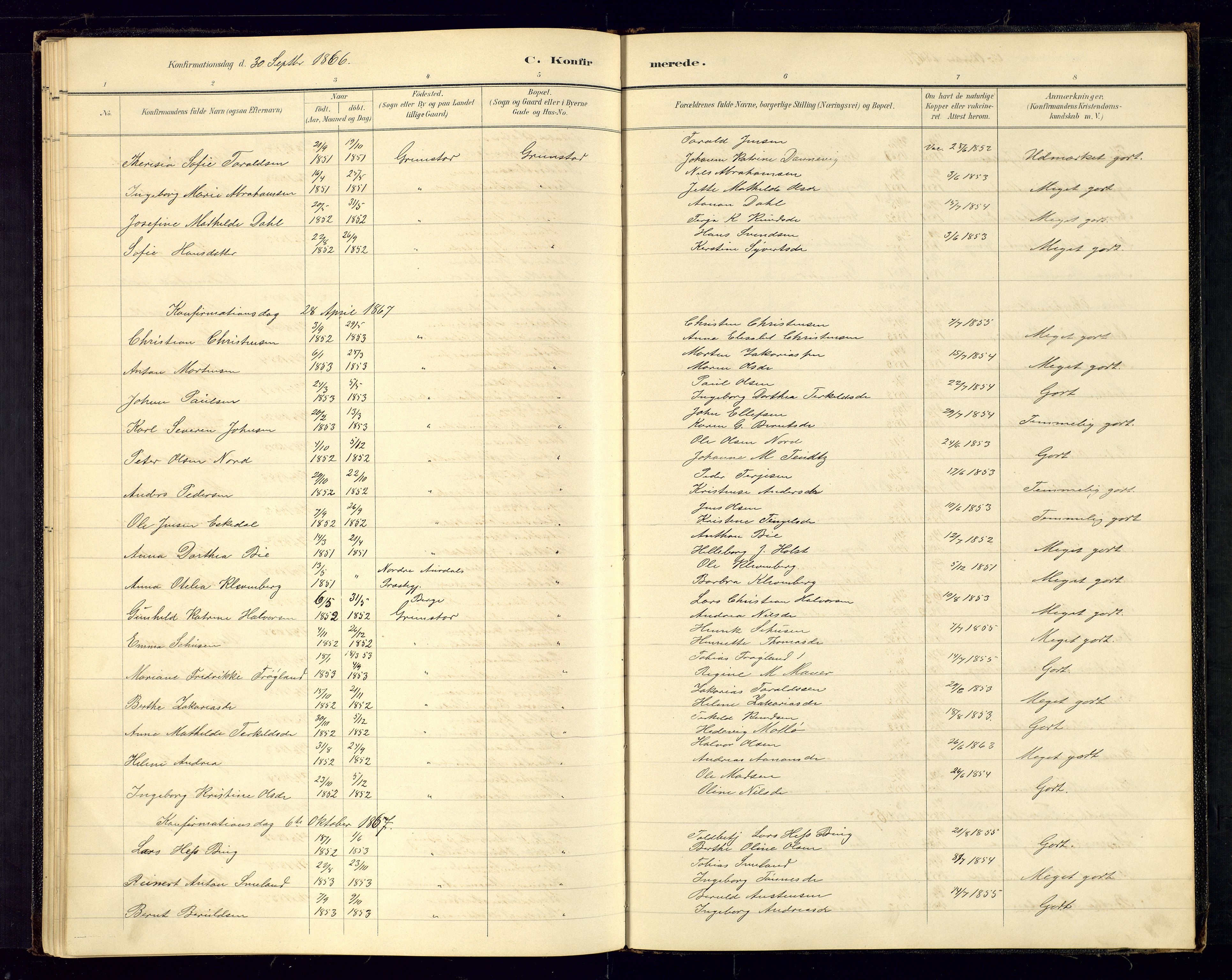 Grimstad sokneprestkontor, AV/SAK-1111-0017/F/Fa/L0001: Parish register (official) no. A 1a, 1850-1877