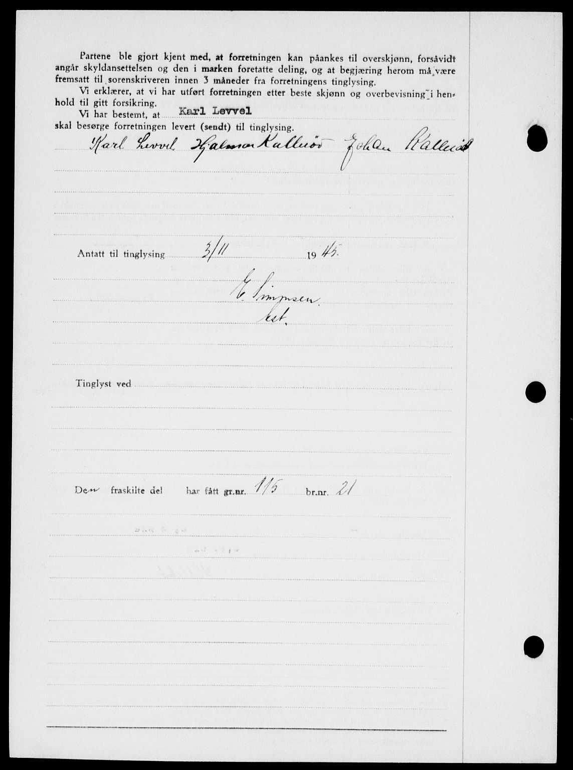 Onsøy sorenskriveri, SAO/A-10474/G/Ga/Gab/L0015: Mortgage book no. II A-15, 1945-1946, Diary no: : 1464/1945