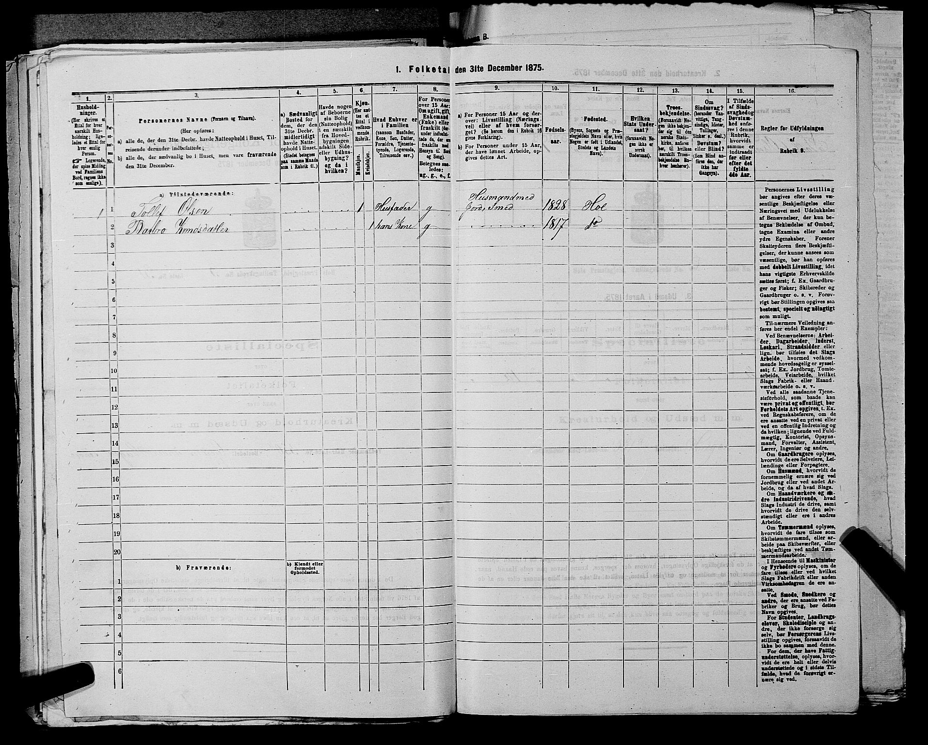 SAKO, 1875 census for 0620P Hol, 1875, p. 424