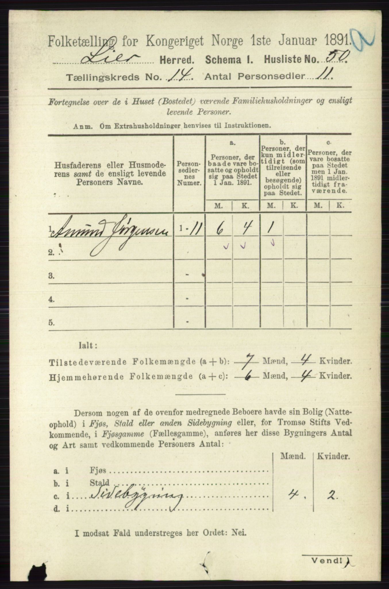 RA, 1891 census for 0626 Lier, 1891, p. 8260