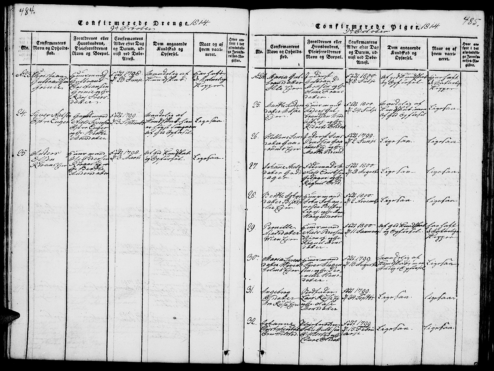 Nes prestekontor, Hedmark, AV/SAH-PREST-020/L/La/L0003: Parish register (copy) no. 3, 1814-1831, p. 484-485