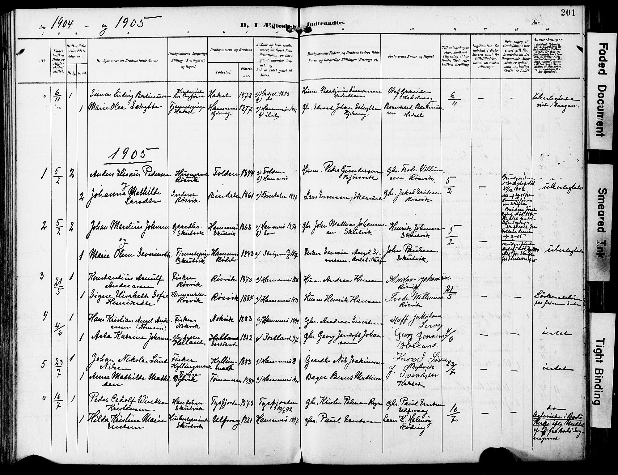 Ministerialprotokoller, klokkerbøker og fødselsregistre - Nordland, AV/SAT-A-1459/859/L0848: Parish register (official) no. 859A08, 1900-1912, p. 201