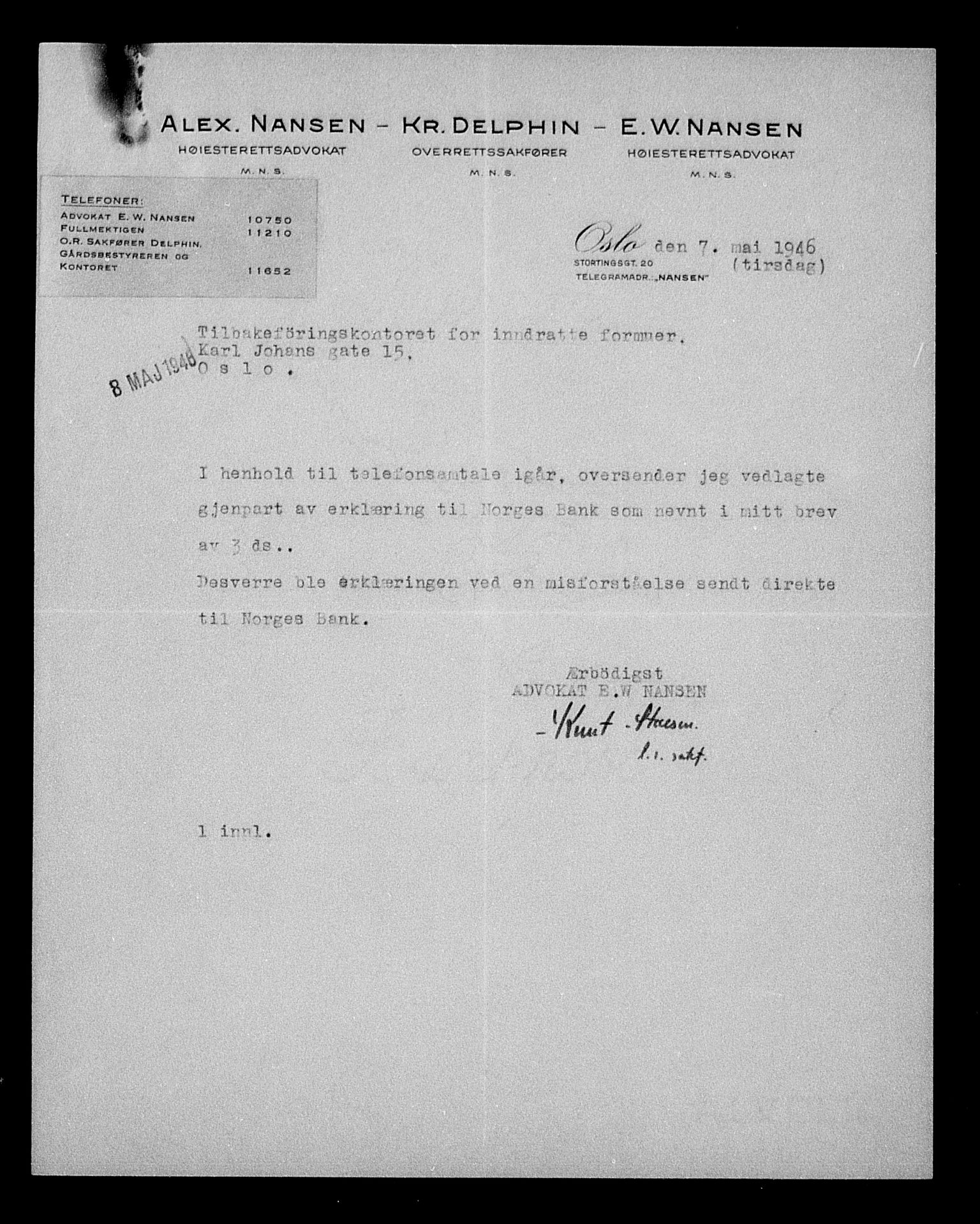 Justisdepartementet, Tilbakeføringskontoret for inndratte formuer, AV/RA-S-1564/H/Hc/Hcc/L0987: --, 1945-1947, p. 318