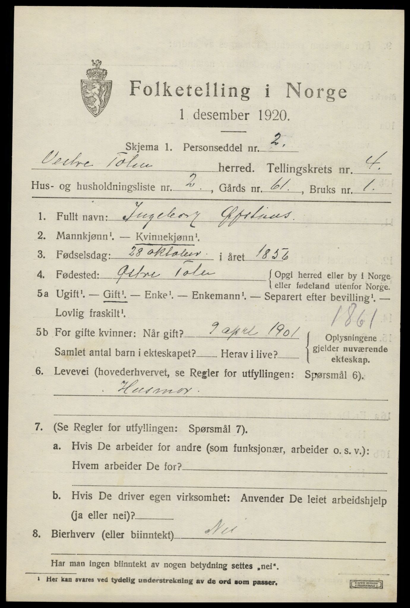 SAH, 1920 census for Vestre Toten, 1920, p. 5558