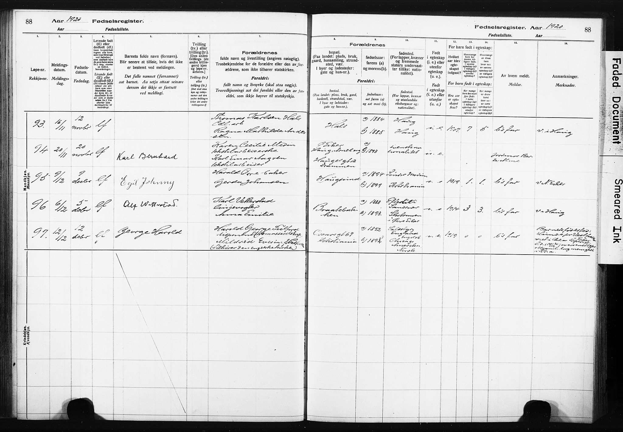 Eiker kirkebøker, AV/SAKO-A-4/J/Ja/L0001: Birth register no. 1, 1916-1927, p. 88