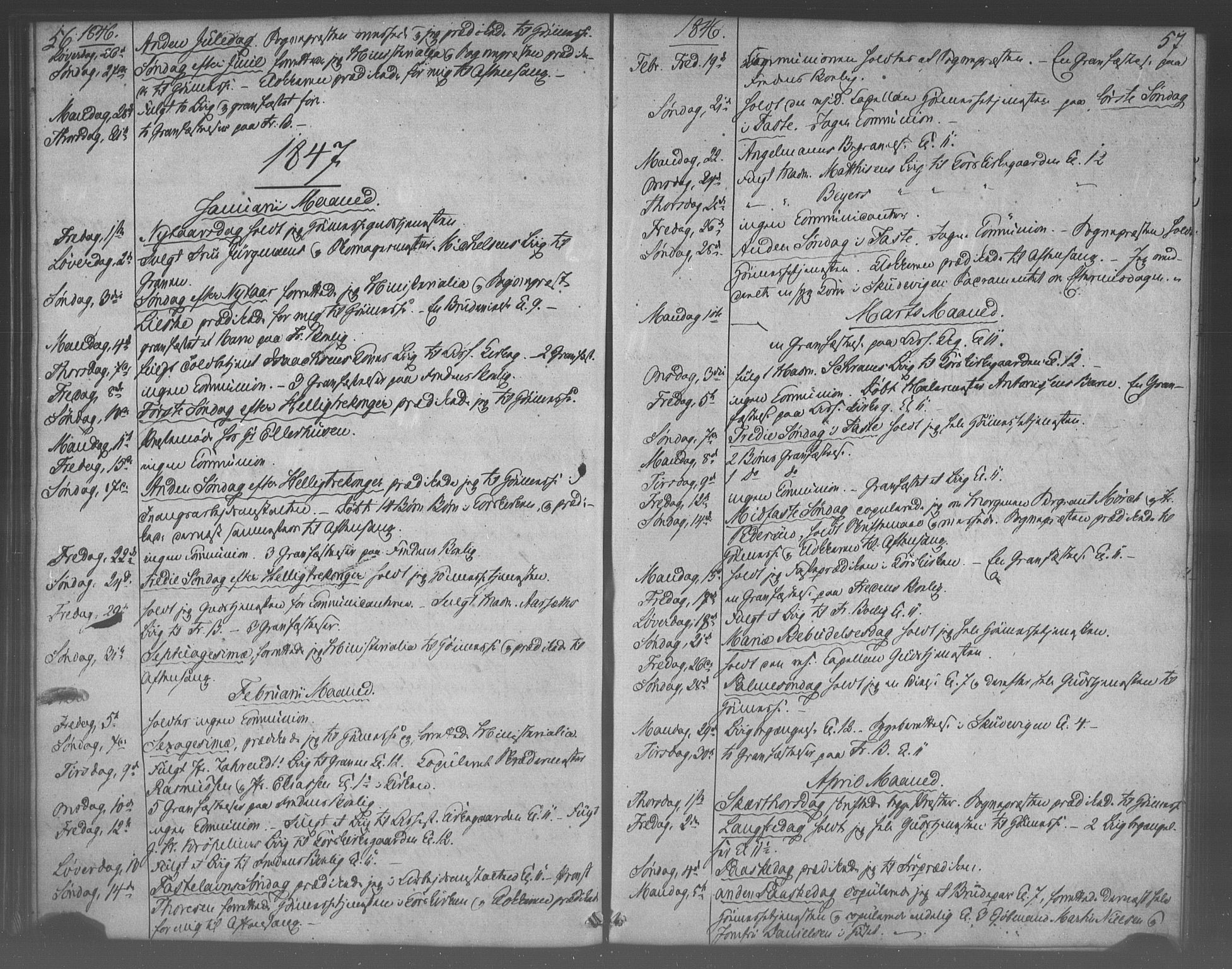 Korskirken sokneprestembete, SAB/A-76101/H/Haa/L0067: Curate's parish register no. A 2, 1844-1854, p. 56-57