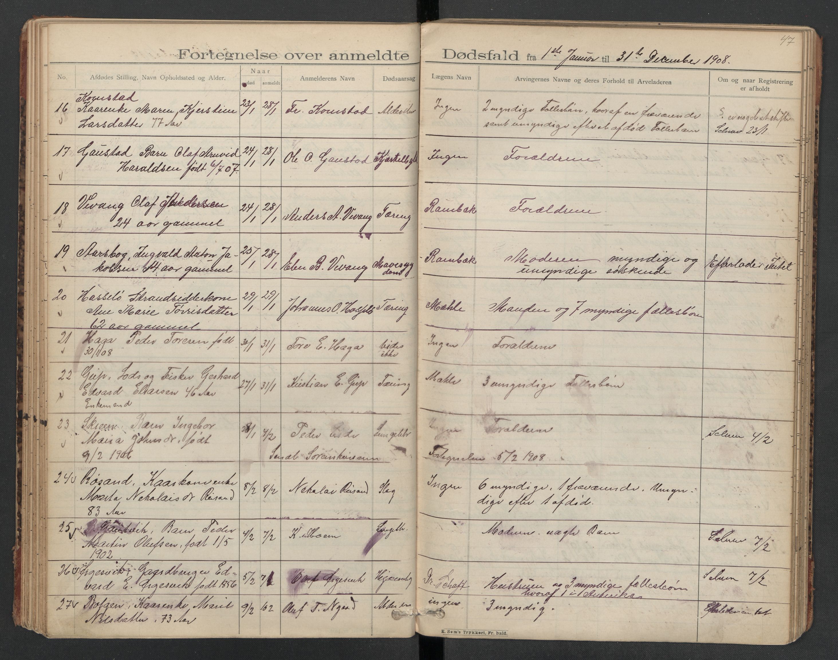 Kvernes lensmannskontor, AV/SAT-A-5876/1/2/L0037: Dødsfallsprotokoll, 1903-1918, p. 47