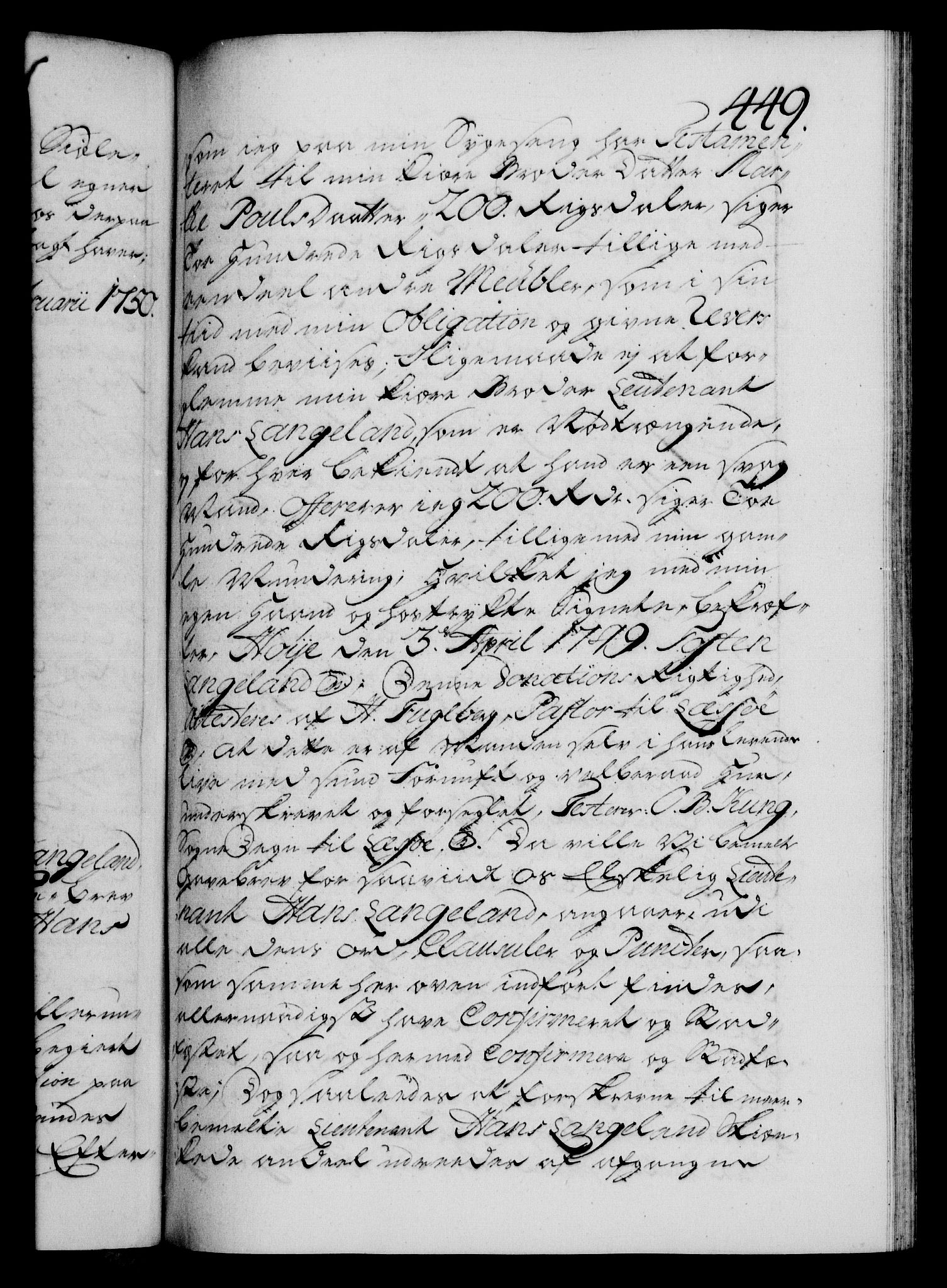 Danske Kanselli 1572-1799, RA/EA-3023/F/Fc/Fca/Fcaa/L0036: Norske registre, 1749-1750, p. 449a
