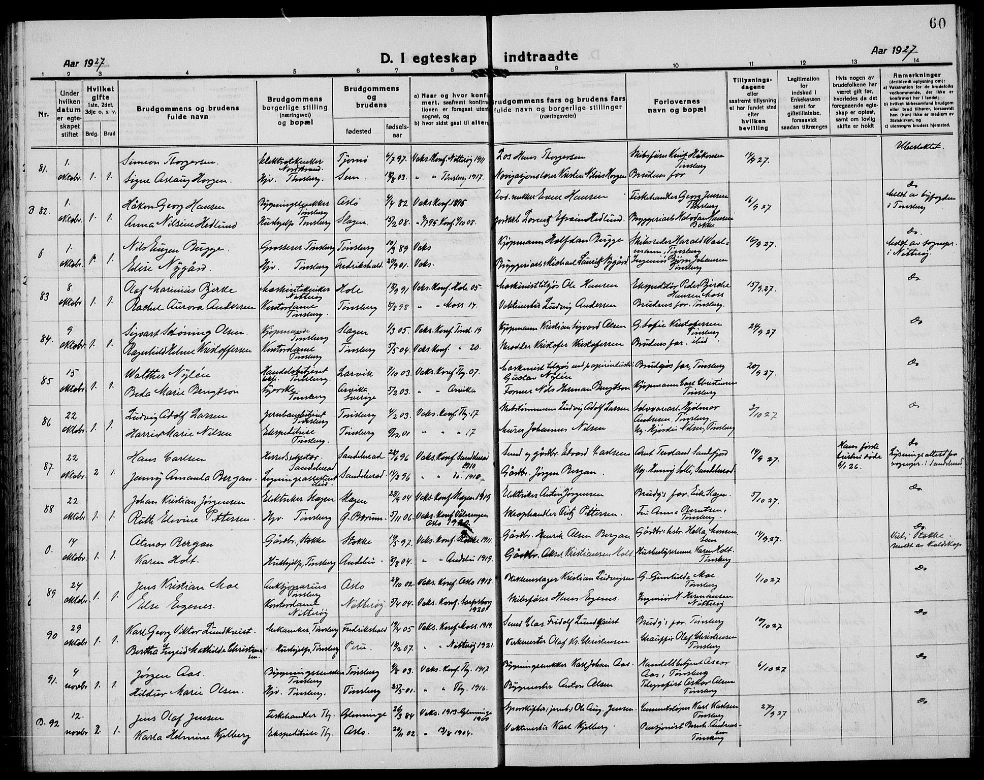 Tønsberg kirkebøker, AV/SAKO-A-330/G/Ga/L0016: Parish register (copy) no. 16, 1920-1933, p. 60