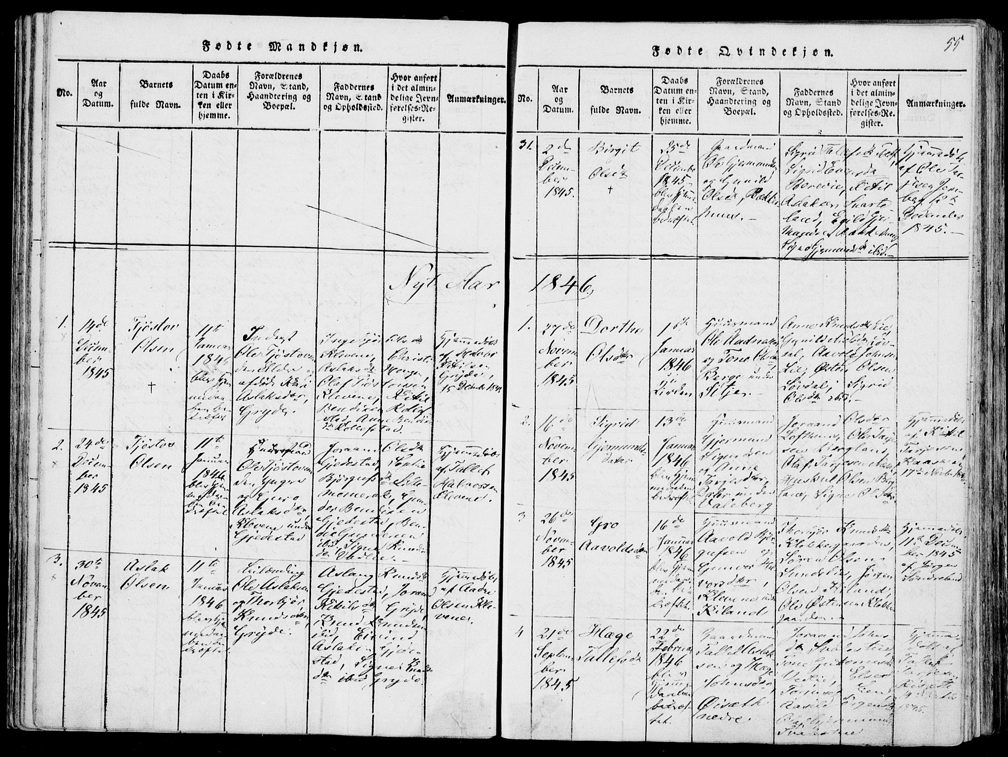 Fyresdal kirkebøker, SAKO/A-263/F/Fa/L0004: Parish register (official) no. I 4, 1815-1854, p. 55