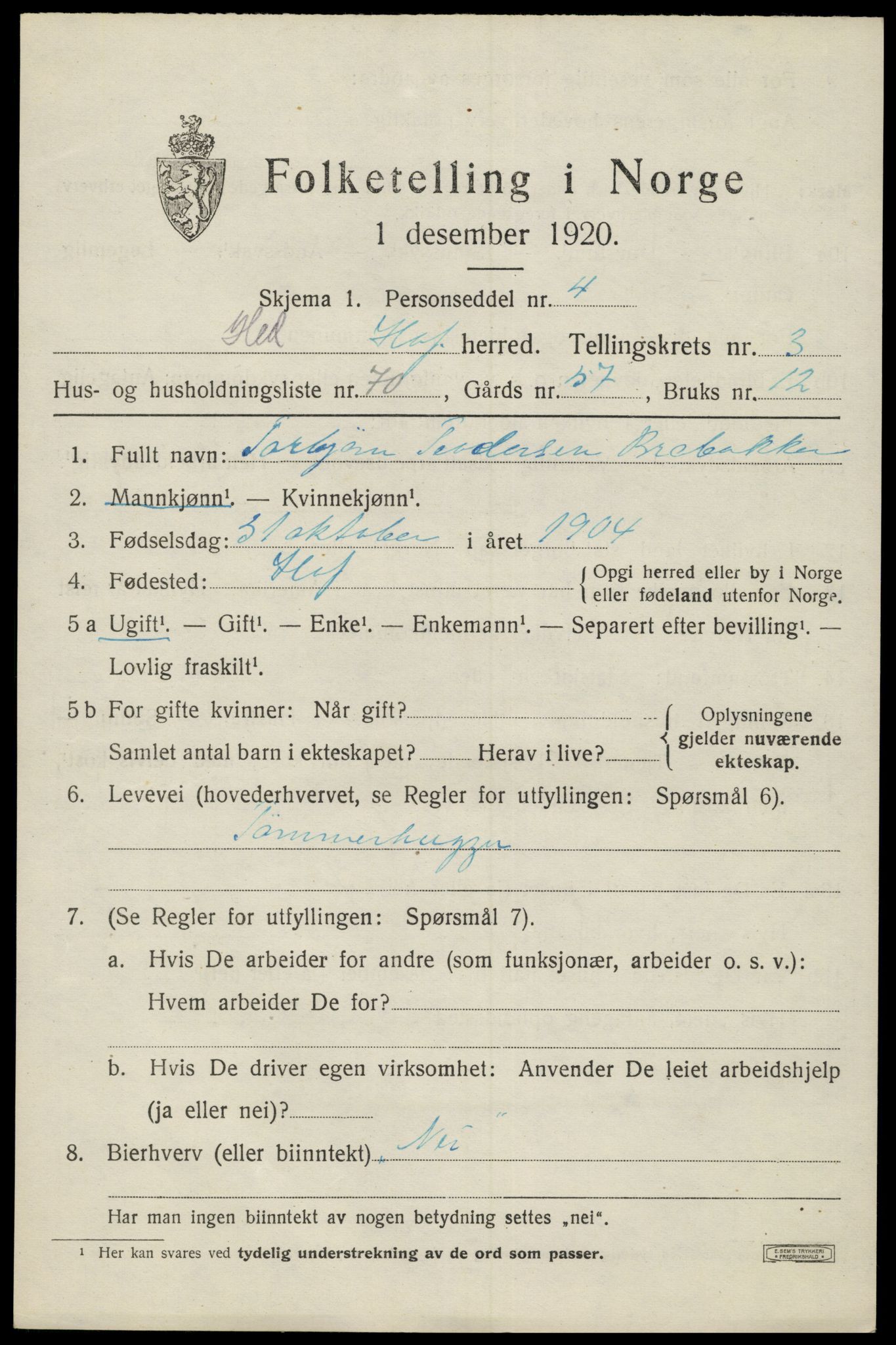 SAH, 1920 census for Hof, 1920, p. 4755