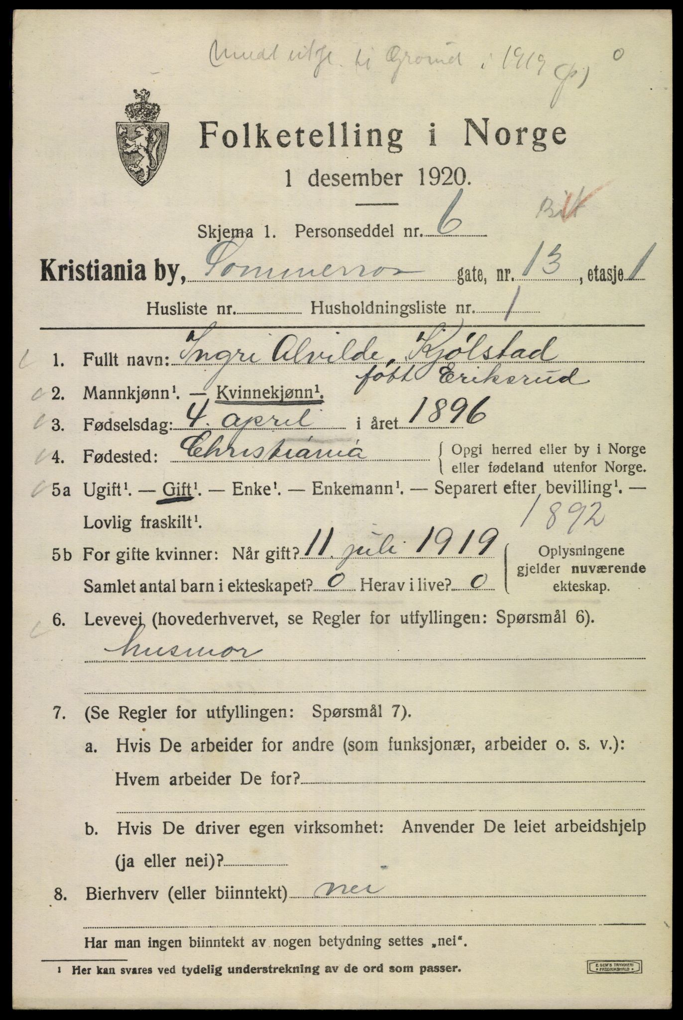 SAO, 1920 census for Kristiania, 1920, p. 528043