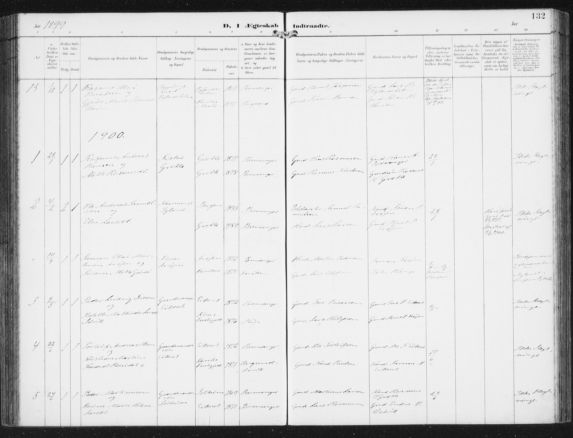 Bremanger sokneprestembete, SAB/A-82201/H/Haa/Haab/L0002: Parish register (official) no. B  2, 1896-1908, p. 132