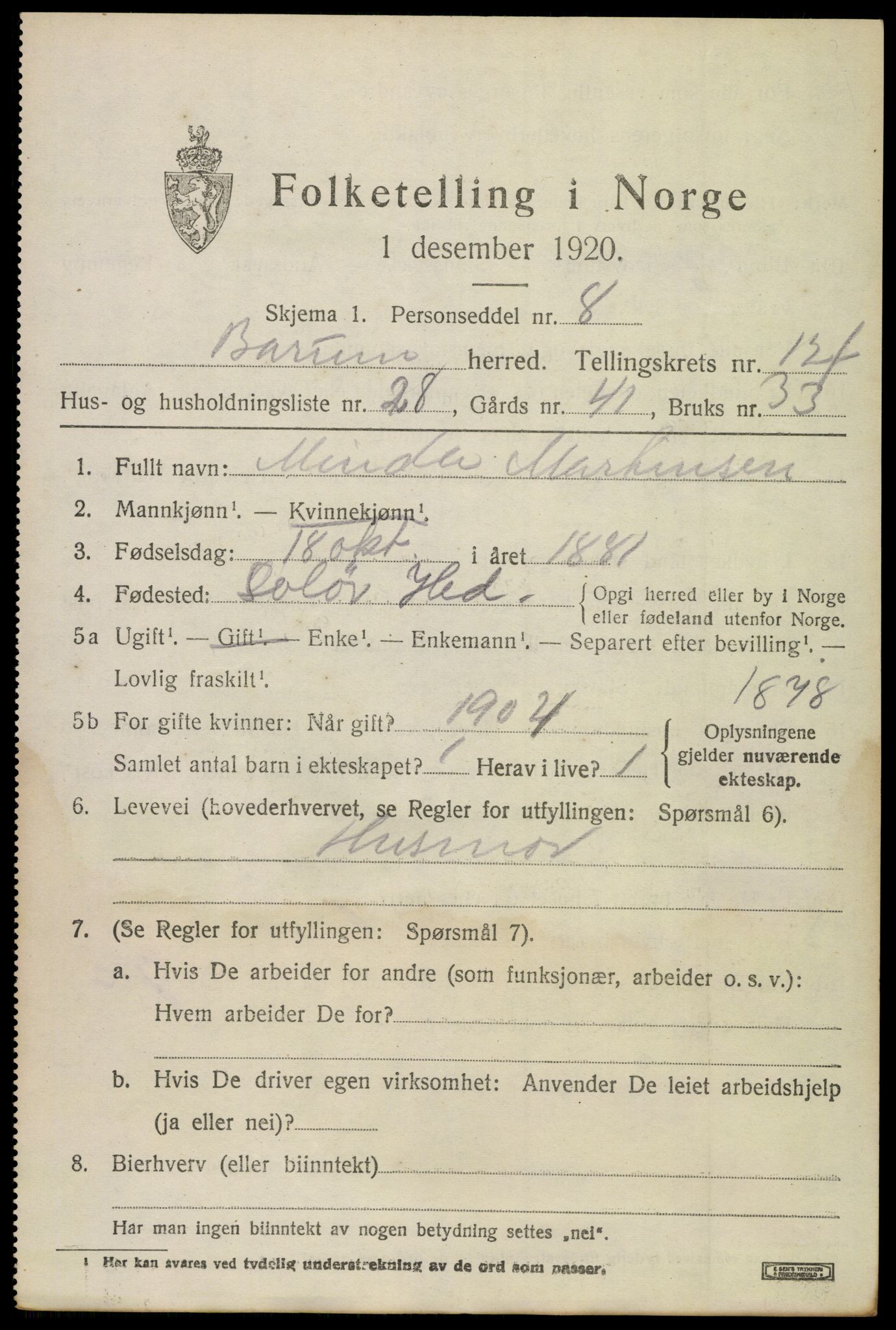 SAO, 1920 census for Bærum, 1920, p. 33030