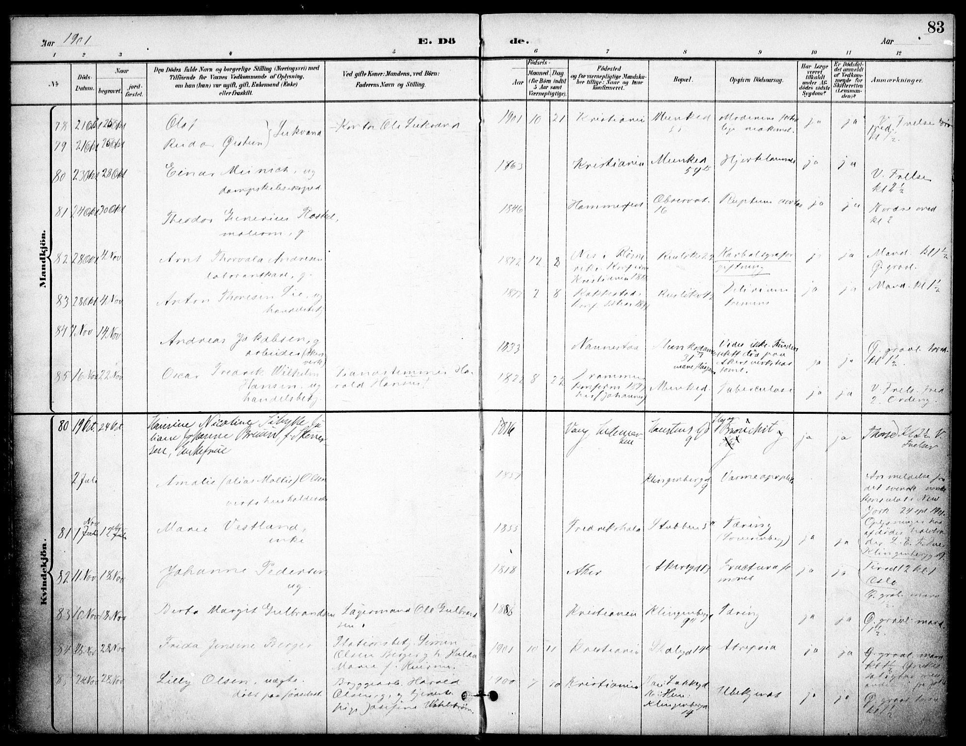 Johannes prestekontor Kirkebøker, SAO/A-10852/F/Fa/L0008: Parish register (official) no. 8, 1897-1917, p. 83