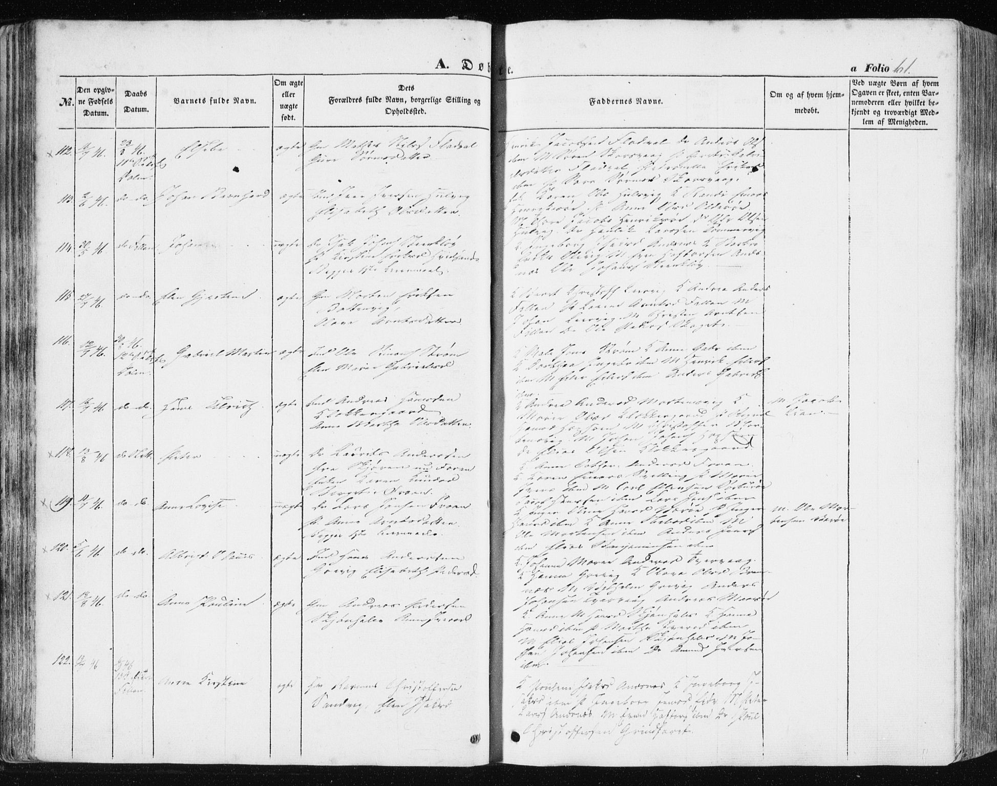 Ministerialprotokoller, klokkerbøker og fødselsregistre - Sør-Trøndelag, AV/SAT-A-1456/634/L0529: Parish register (official) no. 634A05, 1843-1851, p. 61