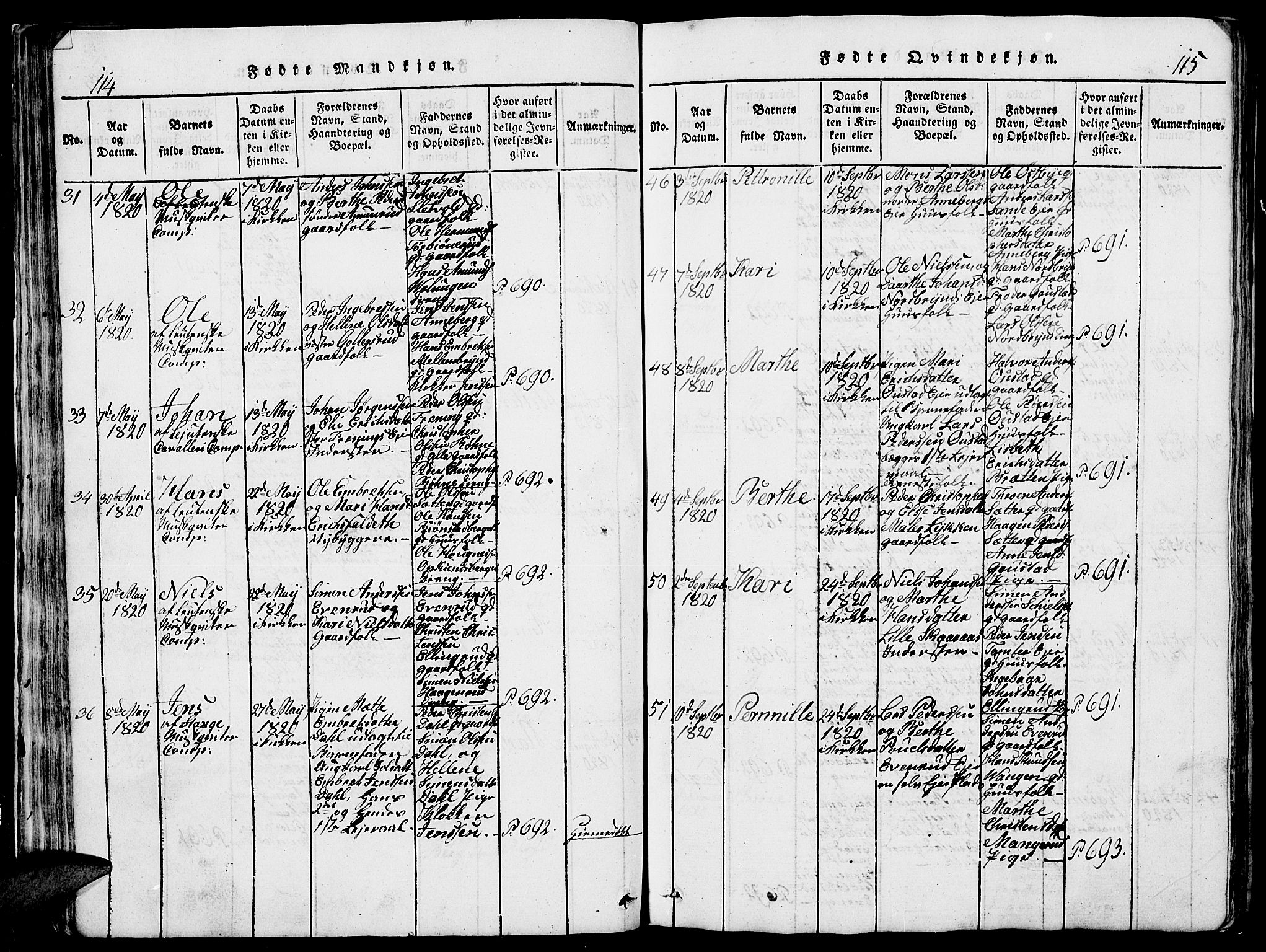 Romedal prestekontor, AV/SAH-PREST-004/L/L0005: Parish register (copy) no. 5, 1814-1829, p. 114-115