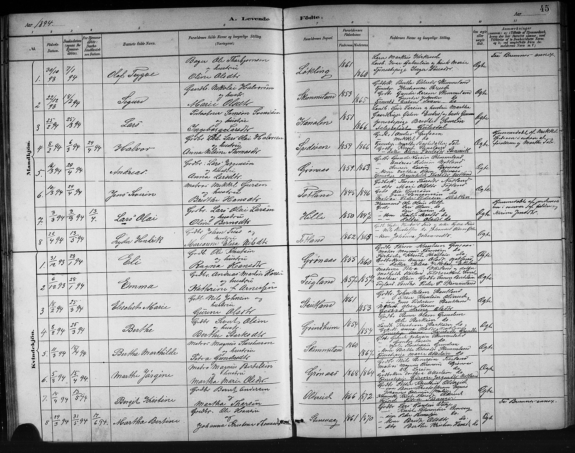 Finnås sokneprestembete, SAB/A-99925/H/Ha/Hab/Haba/L0003: Parish register (copy) no. A 3, 1883-1900, p. 45