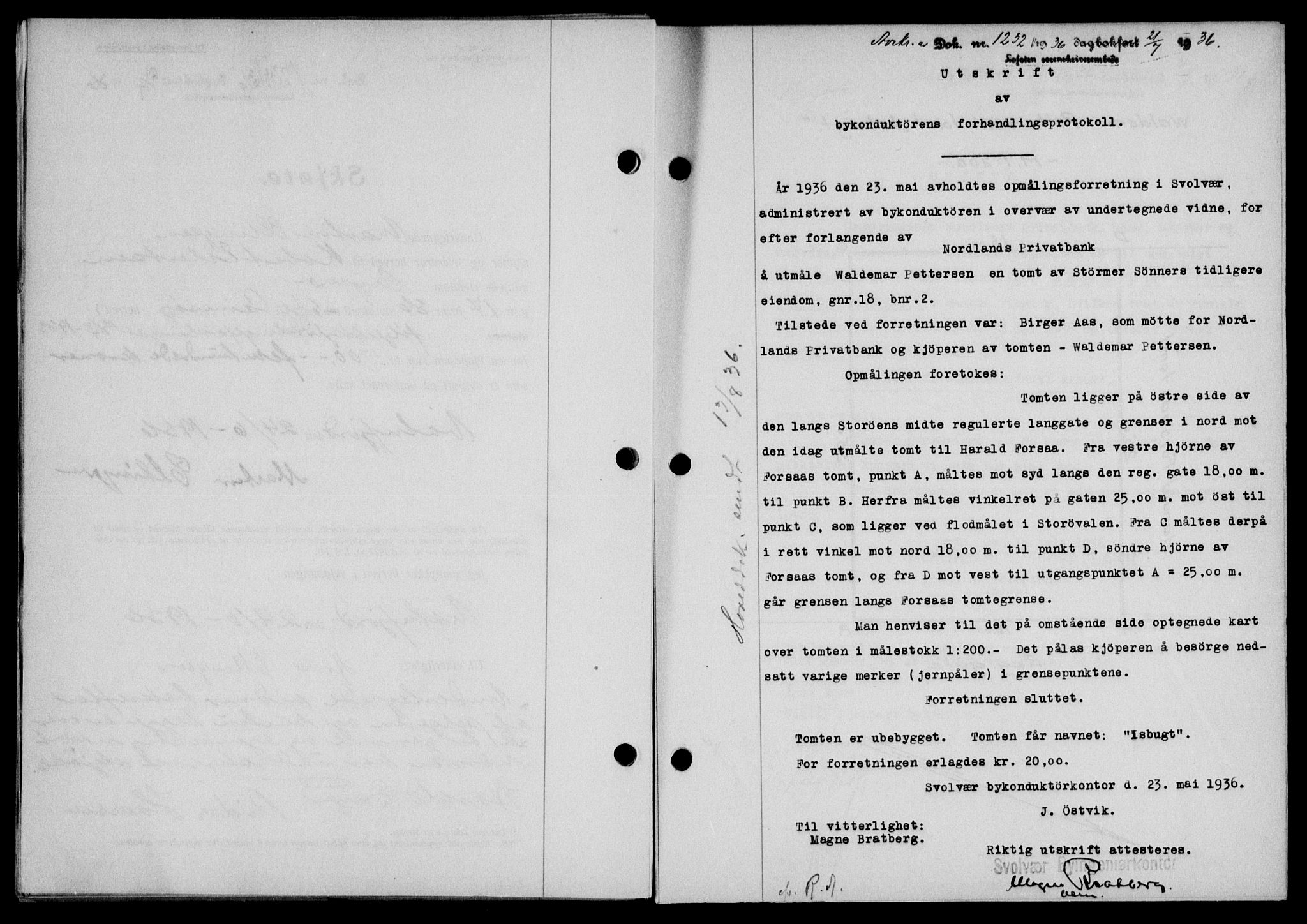 Lofoten sorenskriveri, SAT/A-0017/1/2/2C/L0001a: Mortgage book no. 1a, 1936-1937, Diary no: : 1232/1936