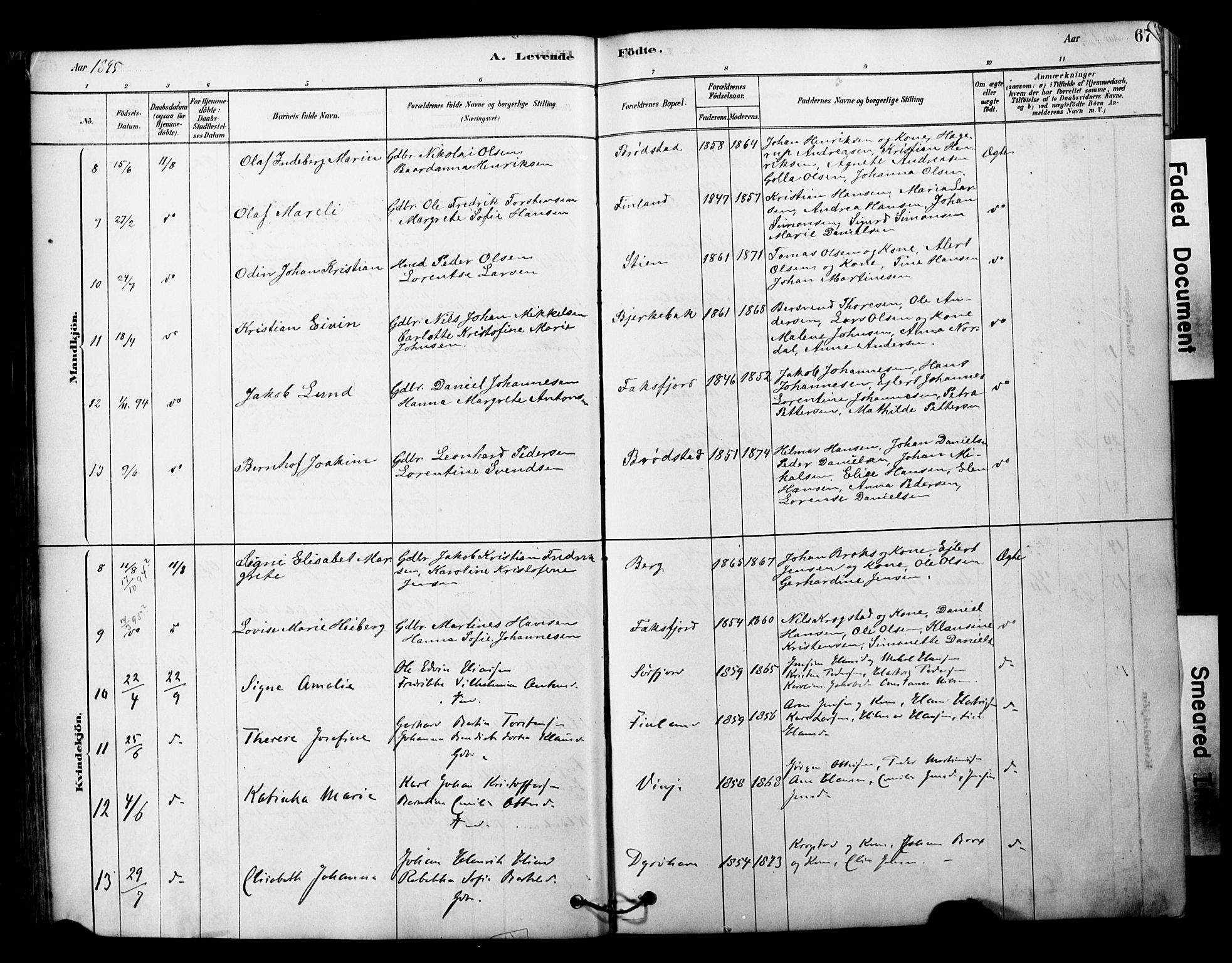 Tranøy sokneprestkontor, SATØ/S-1313/I/Ia/Iaa/L0011kirke: Parish register (official) no. 11, 1878-1904, p. 67