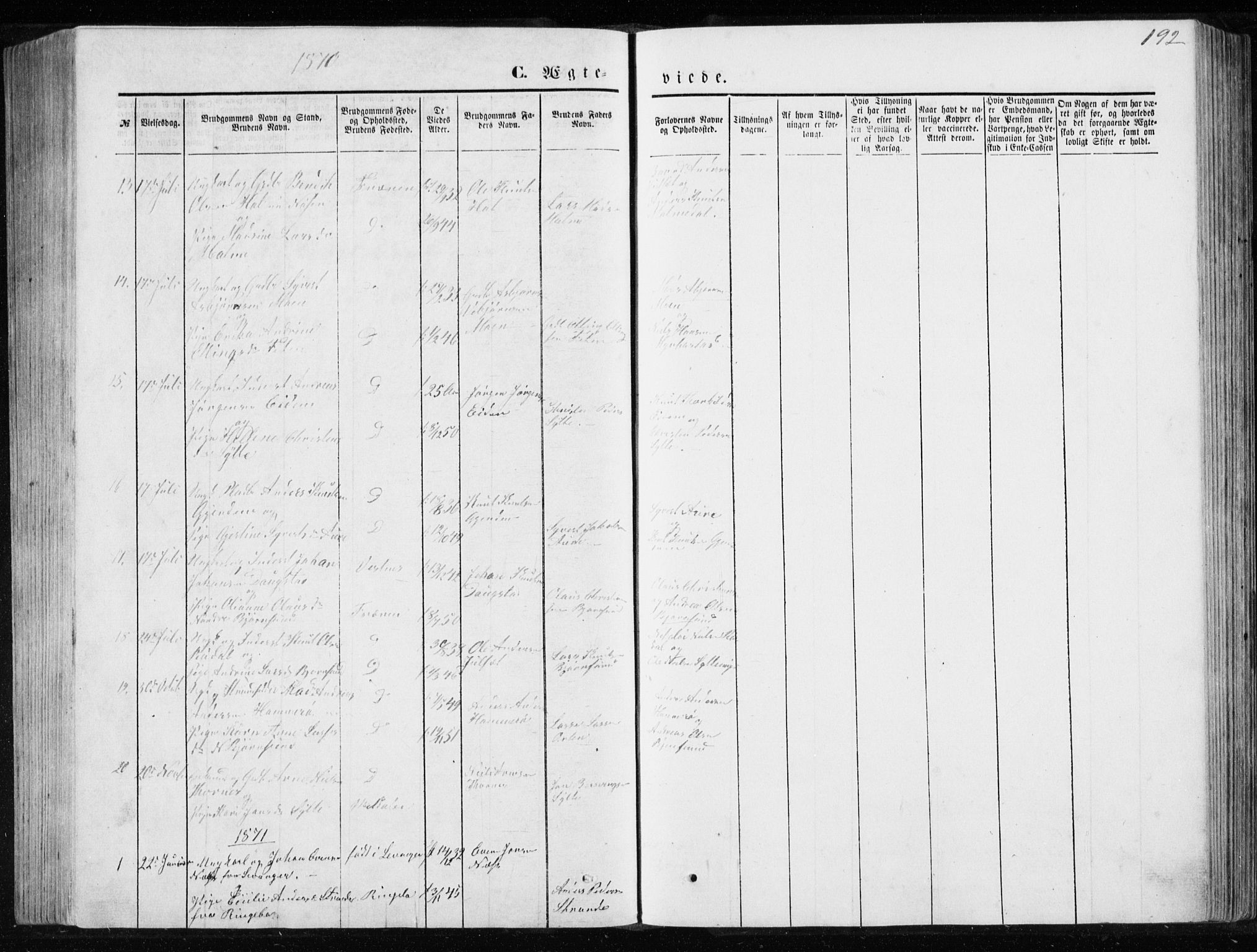 Ministerialprotokoller, klokkerbøker og fødselsregistre - Møre og Romsdal, AV/SAT-A-1454/565/L0754: Parish register (copy) no. 565C03, 1870-1896, p. 192