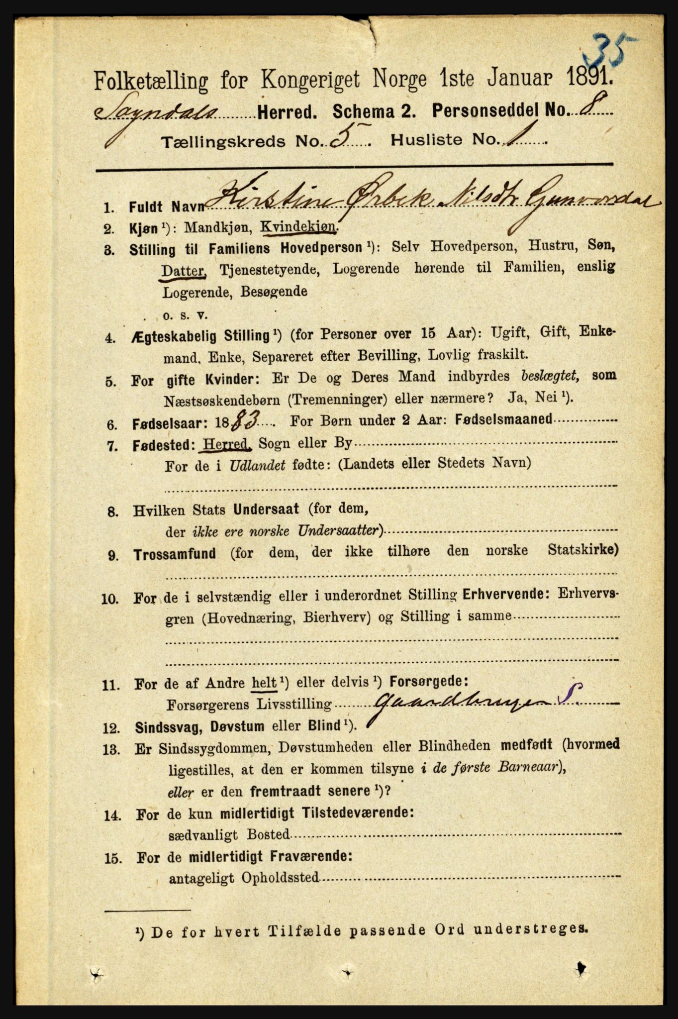 RA, 1891 census for 1420 Sogndal, 1891, p. 2310