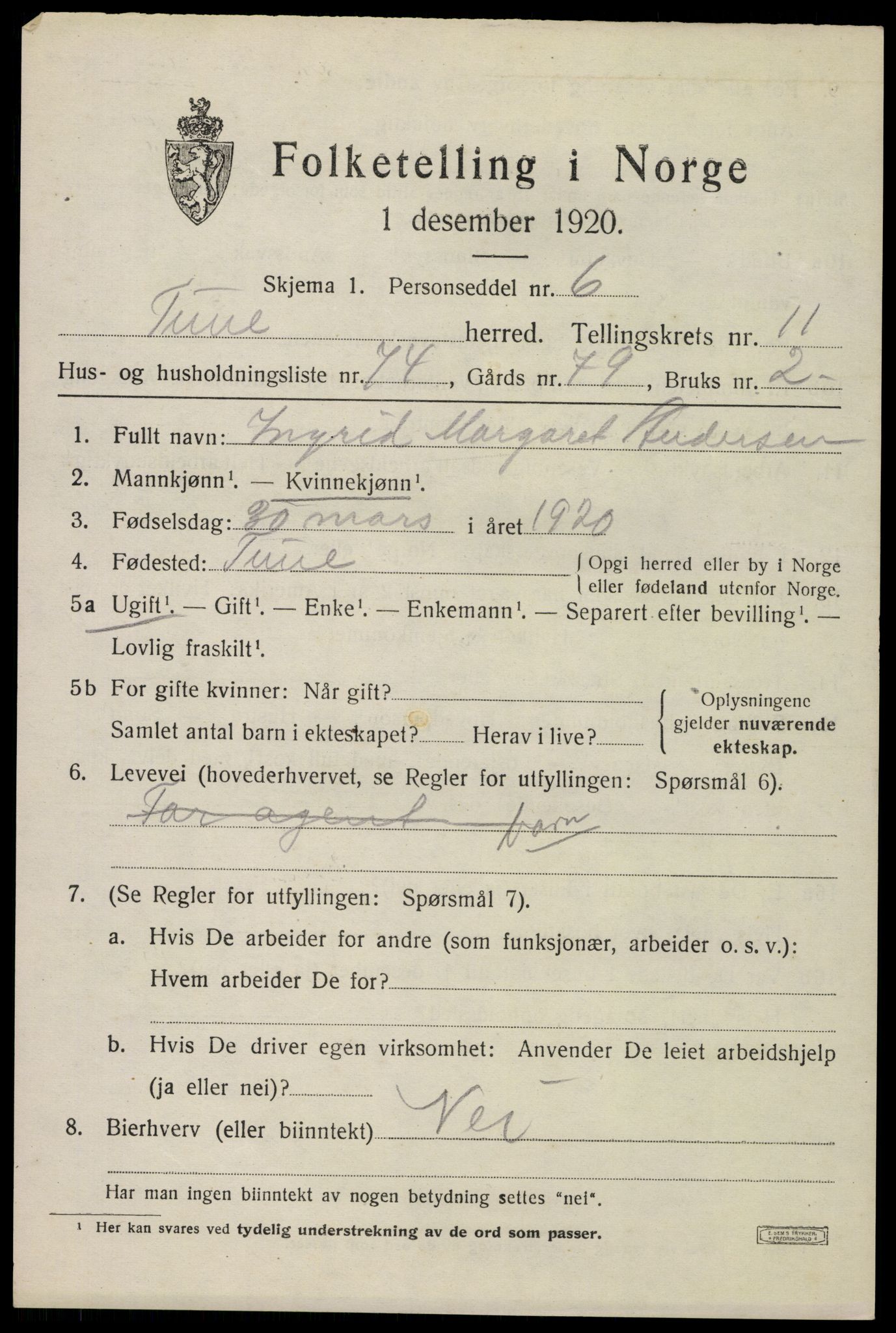 SAO, 1920 census for Tune, 1920, p. 14948