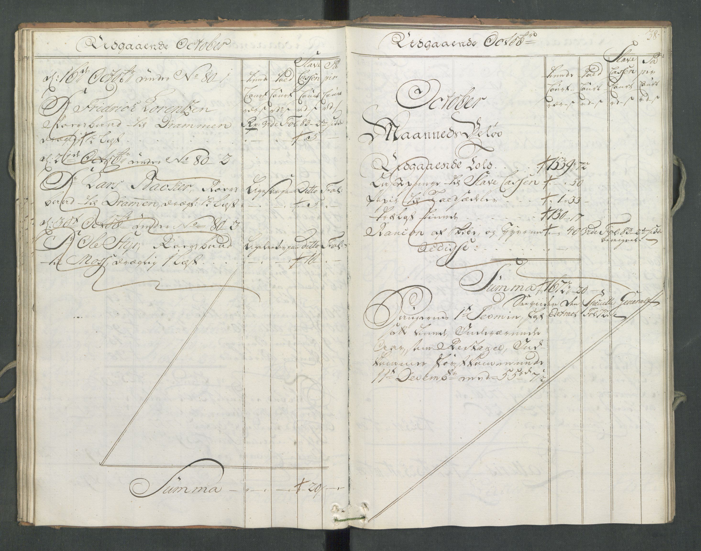 Generaltollkammeret, tollregnskaper, AV/RA-EA-5490/R09/L0034/0001: Tollregnskaper Holmestrand / Utgående hovedtollbok, 1762, p. 38b-39a