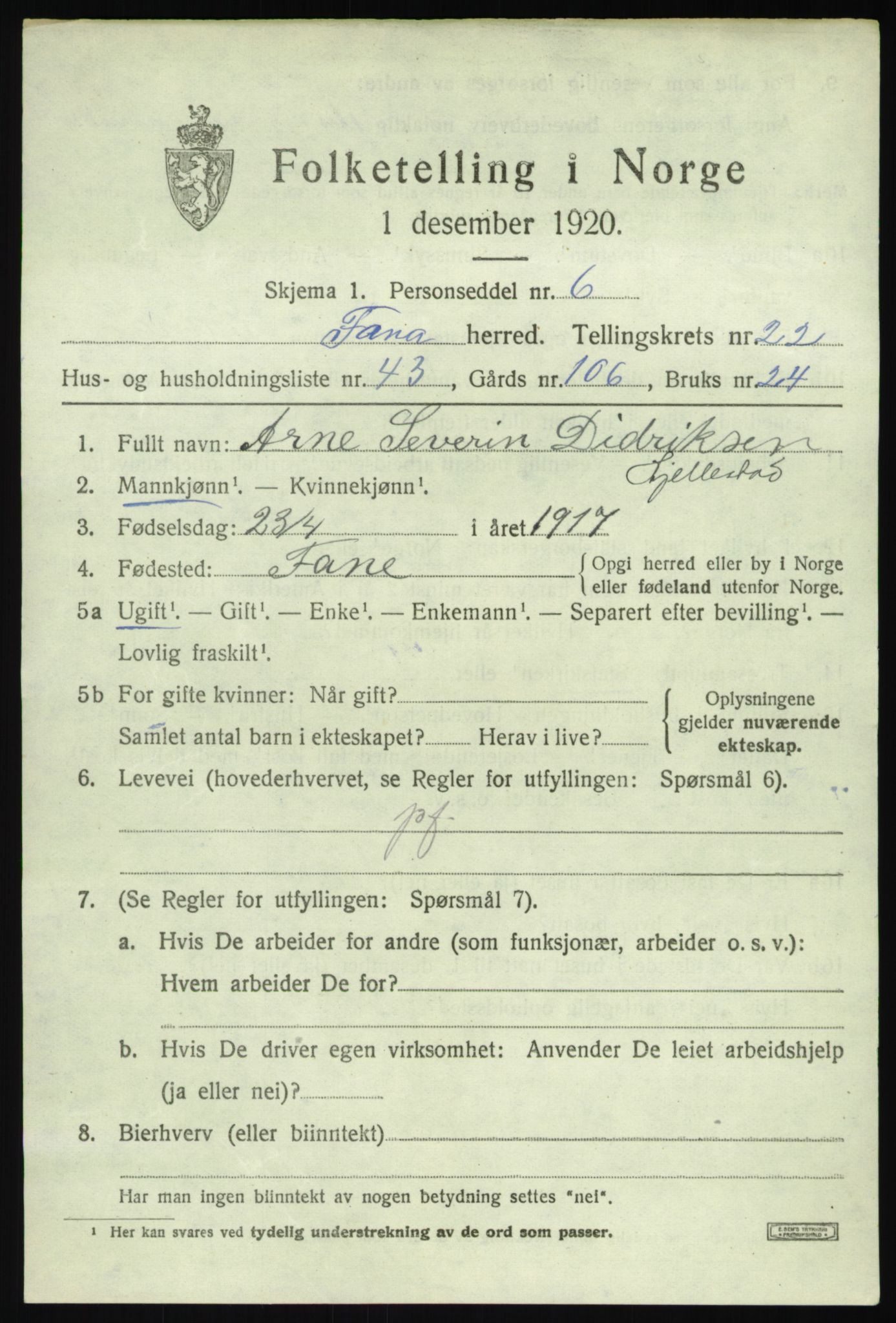 SAB, 1920 census for Fana, 1920, p. 26283