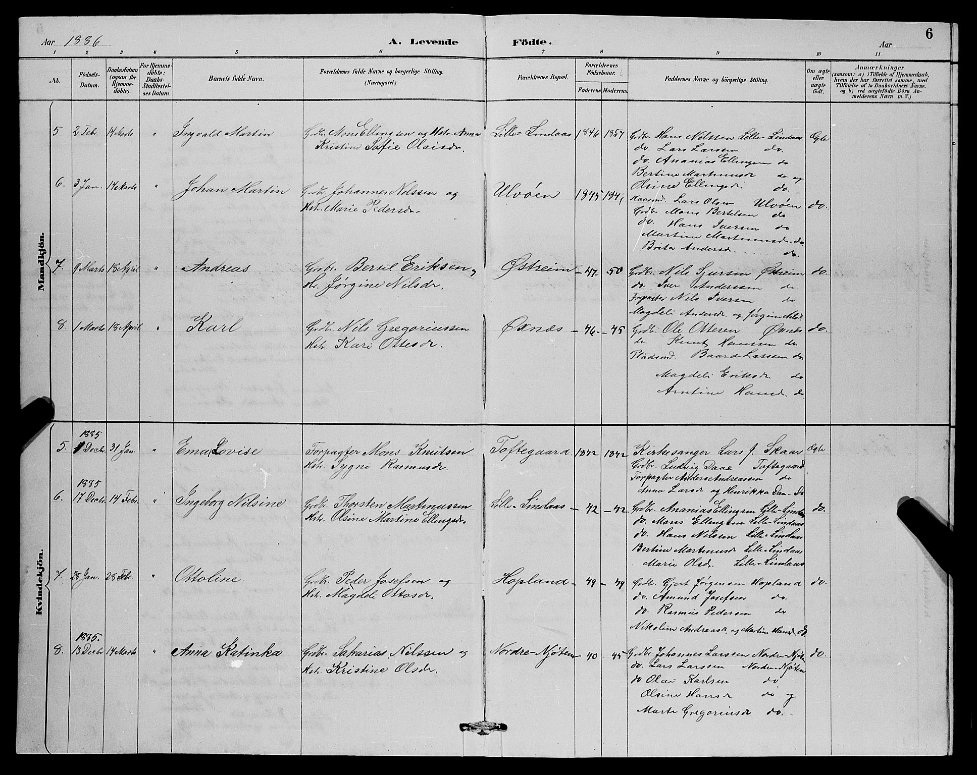 Lindås Sokneprestembete, SAB/A-76701/H/Hab: Parish register (copy) no. C 3, 1886-1893, p. 6