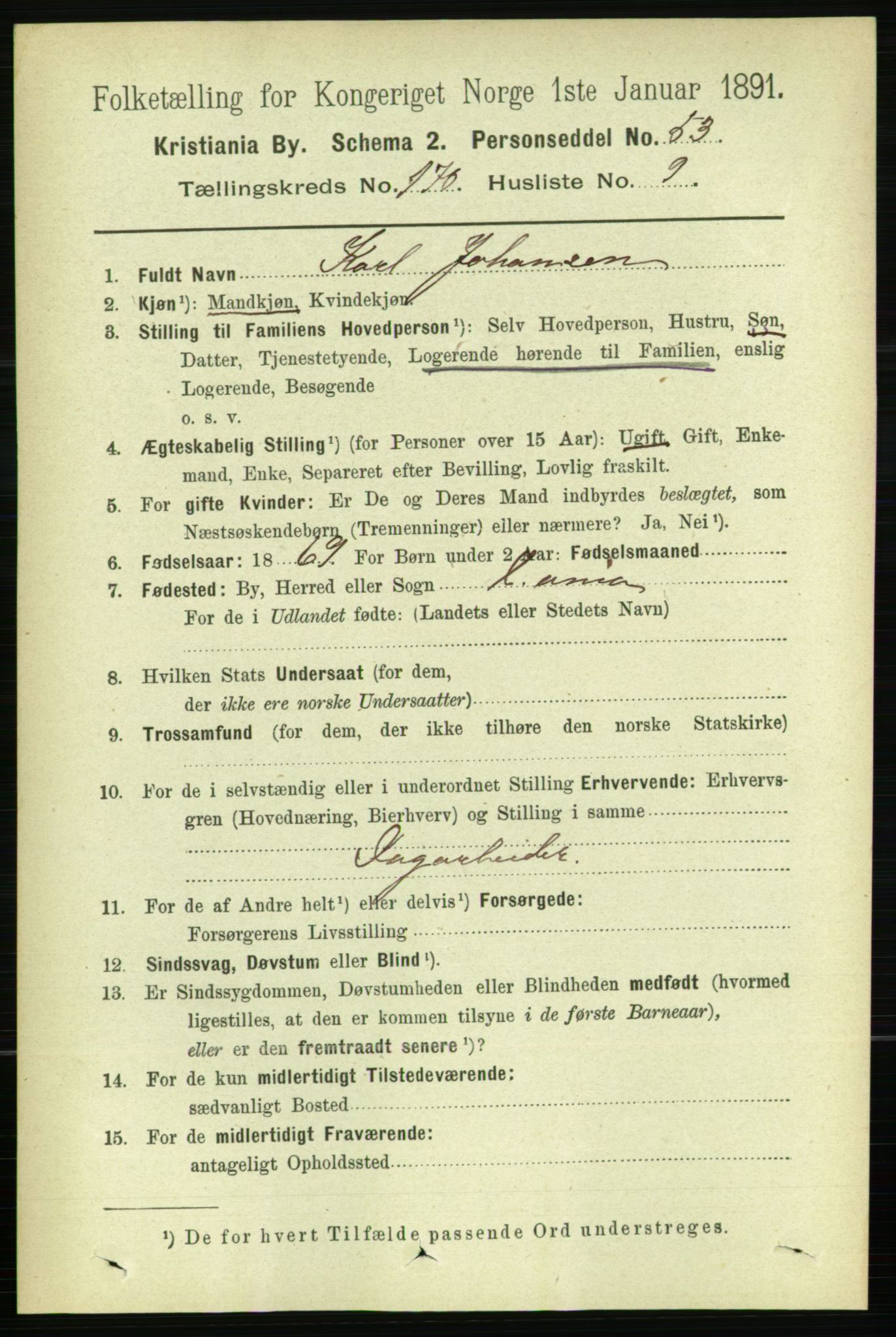 RA, 1891 census for 0301 Kristiania, 1891, p. 100005