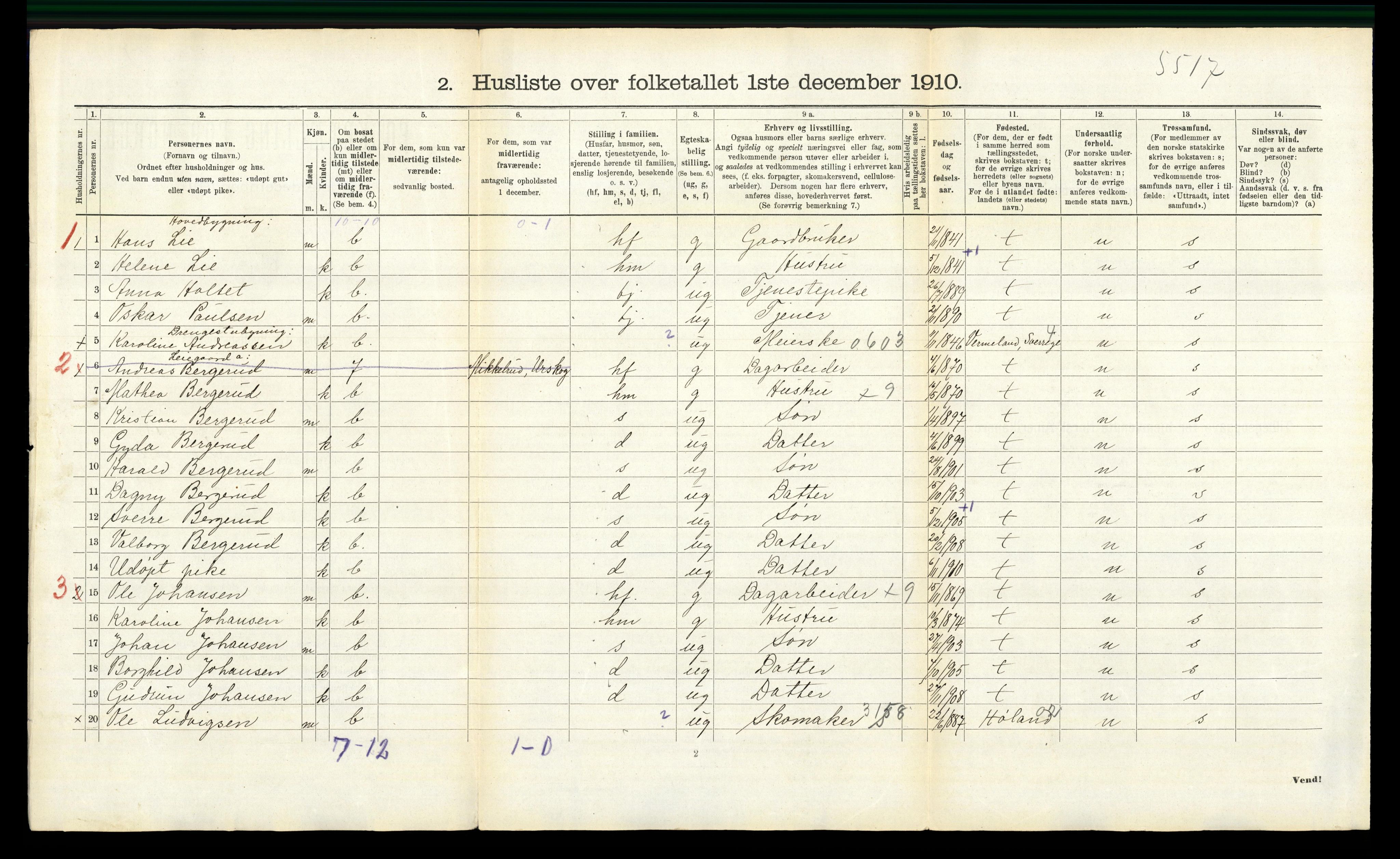 RA, 1910 census for Aurskog, 1910, p. 140