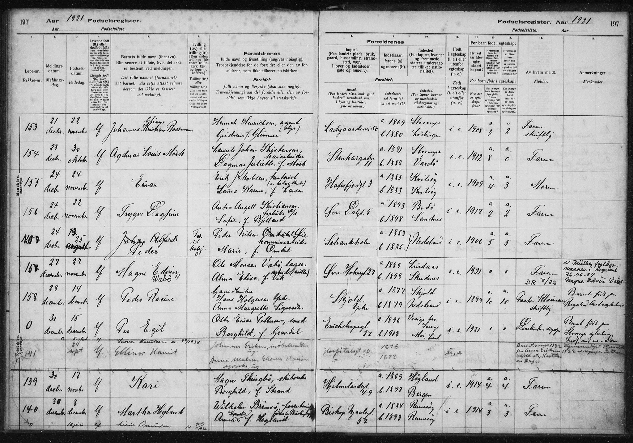 St. Petri sokneprestkontor, SAST/A-101813/002/A/L0001: Birth register no. 1, 1916-1922, p. 197