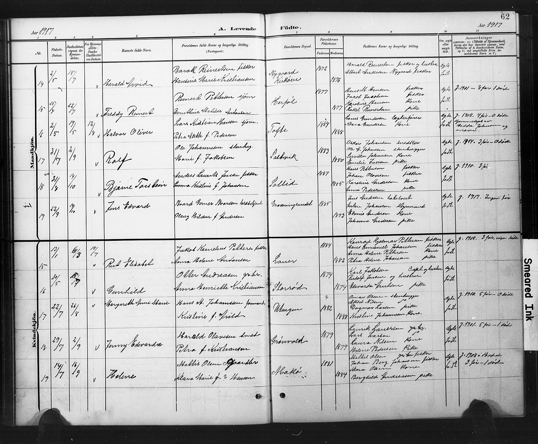 Hvaler prestekontor Kirkebøker, AV/SAO-A-2001/G/Ga/L0001: Parish register (copy) no. I 1, 1901-1930, p. 62