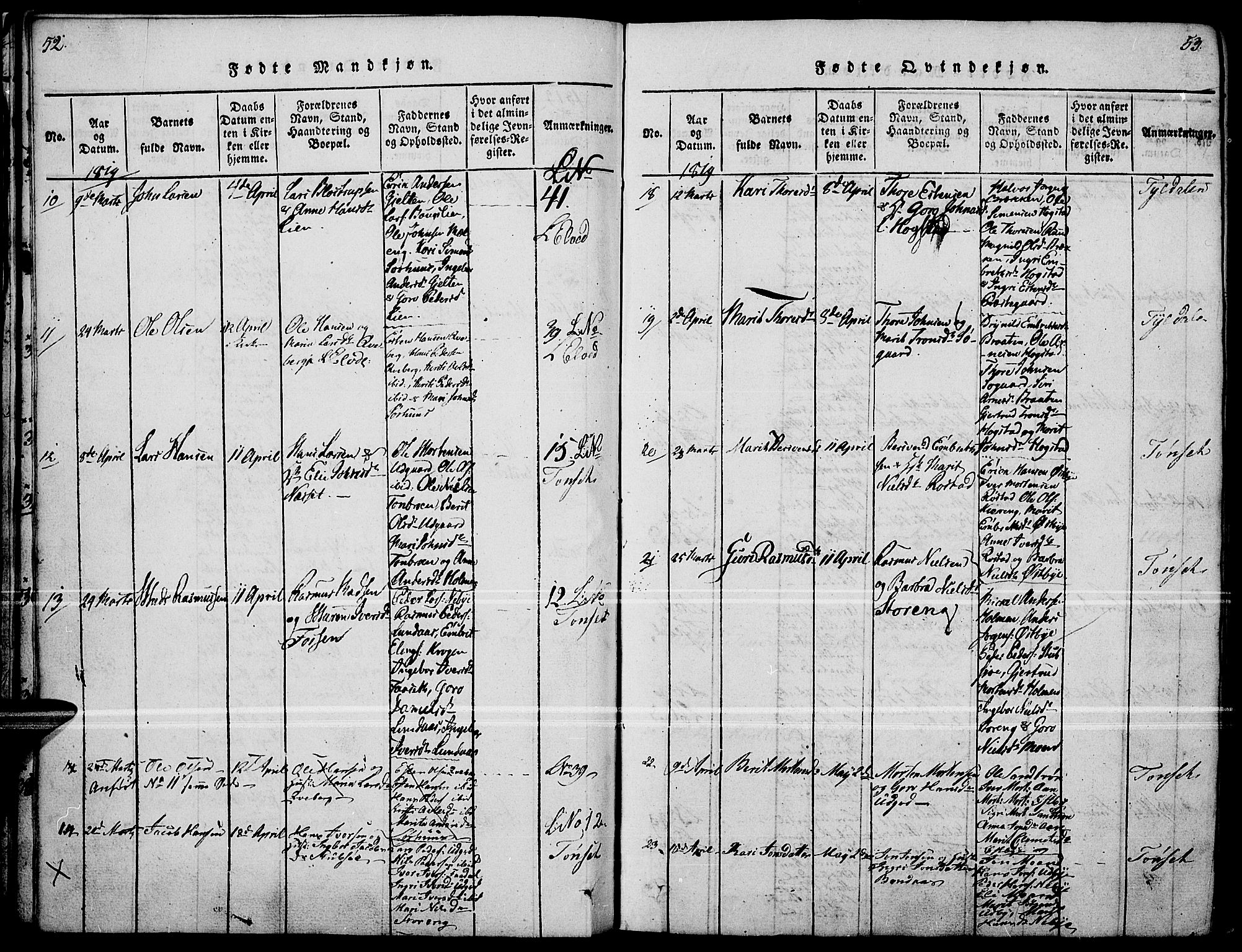 Tynset prestekontor, AV/SAH-PREST-058/H/Ha/Haa/L0018: Parish register (official) no. 18, 1815-1829, p. 52-53