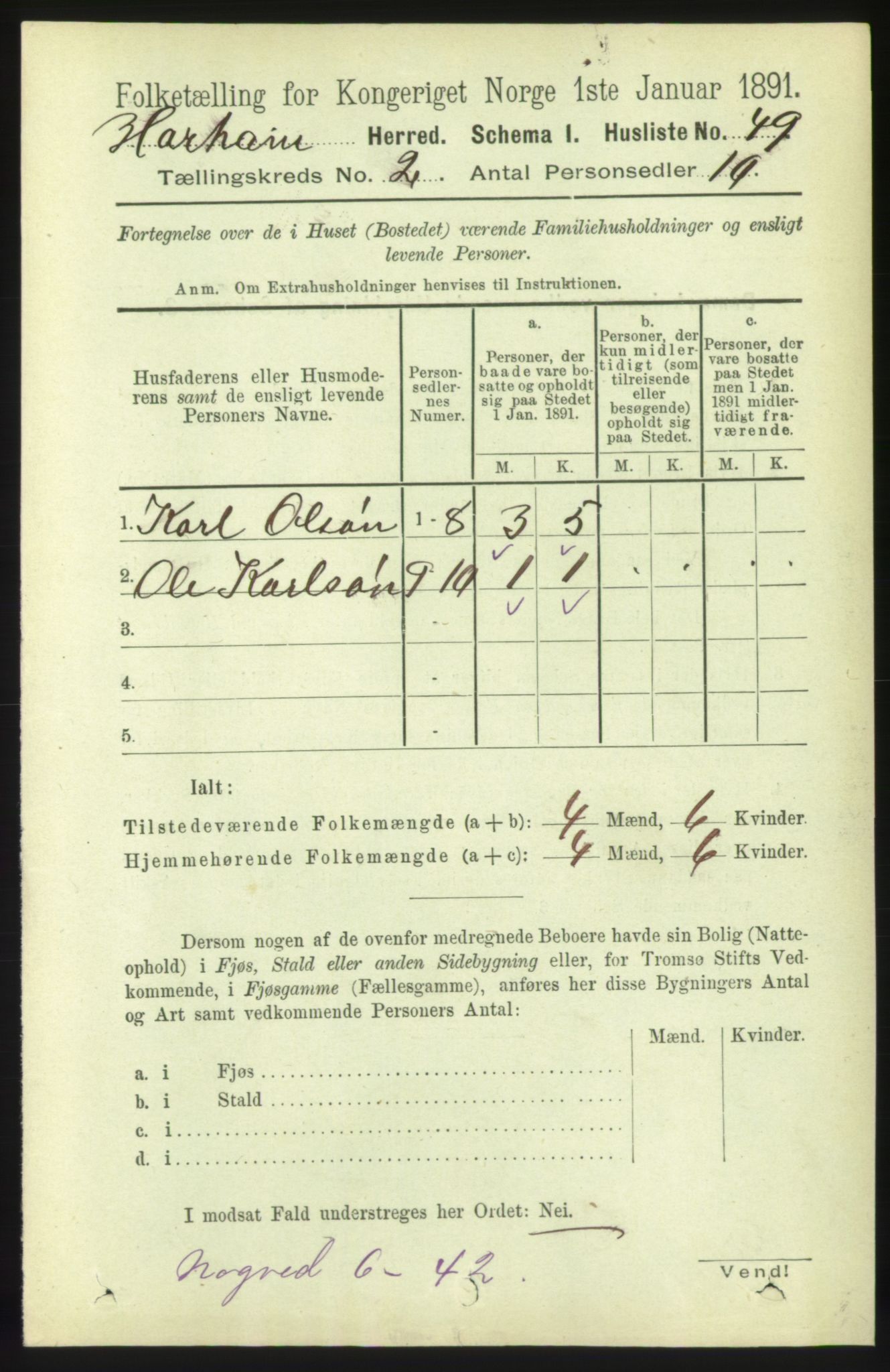 RA, 1891 census for 1534 Haram, 1891, p. 606