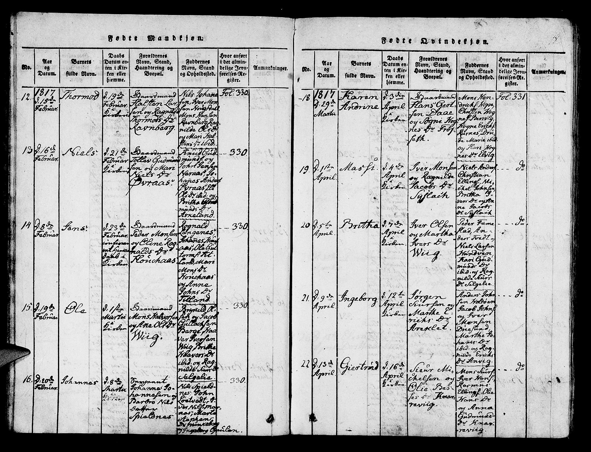 Lindås Sokneprestembete, AV/SAB-A-76701/H/Haa/Haaa/L0007: Parish register (official) no. A 7, 1816-1823, p. 18