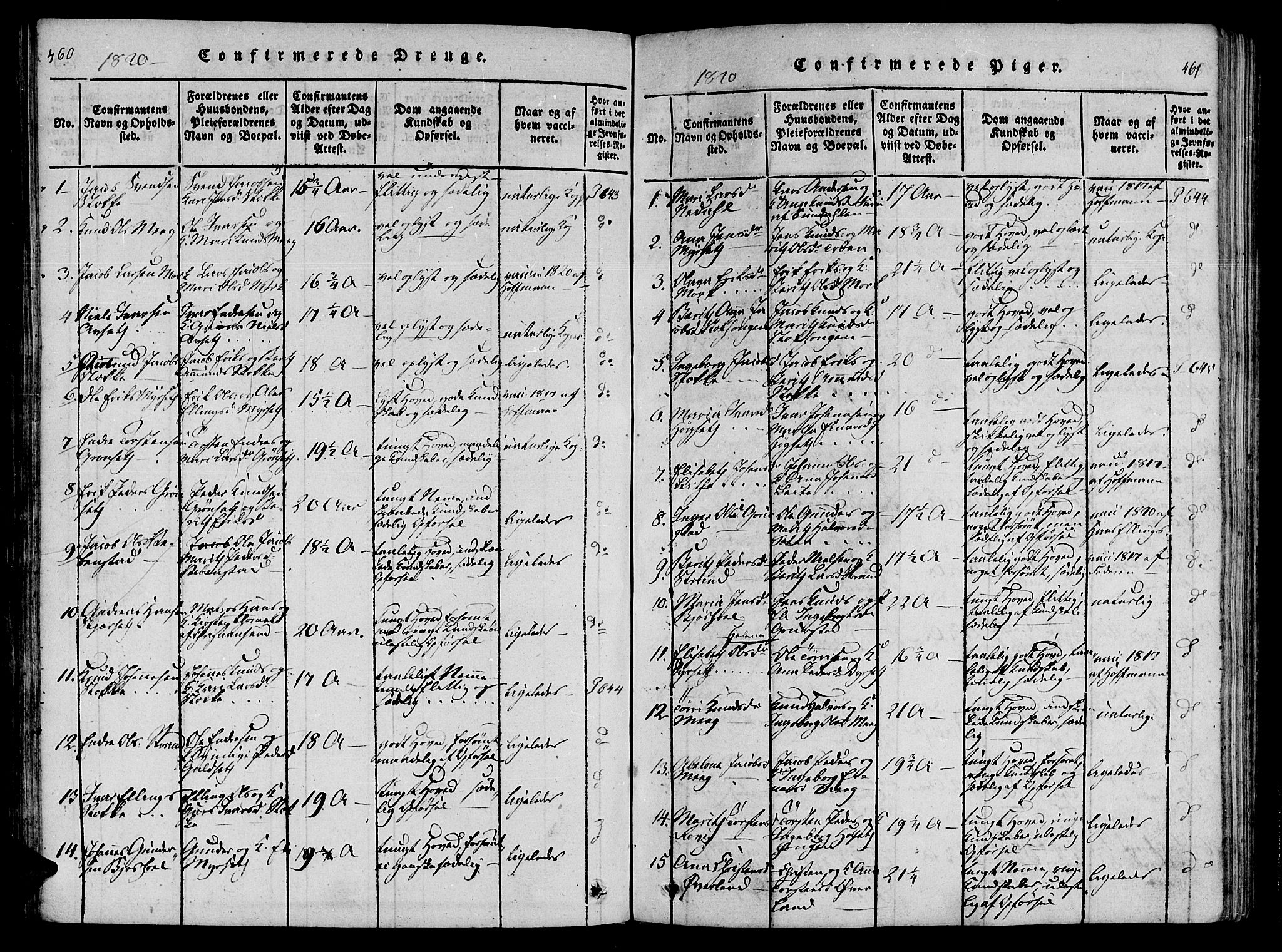 Ministerialprotokoller, klokkerbøker og fødselsregistre - Møre og Romsdal, AV/SAT-A-1454/568/L0800: Parish register (official) no. 568A09 /1, 1819-1830, p. 460-461