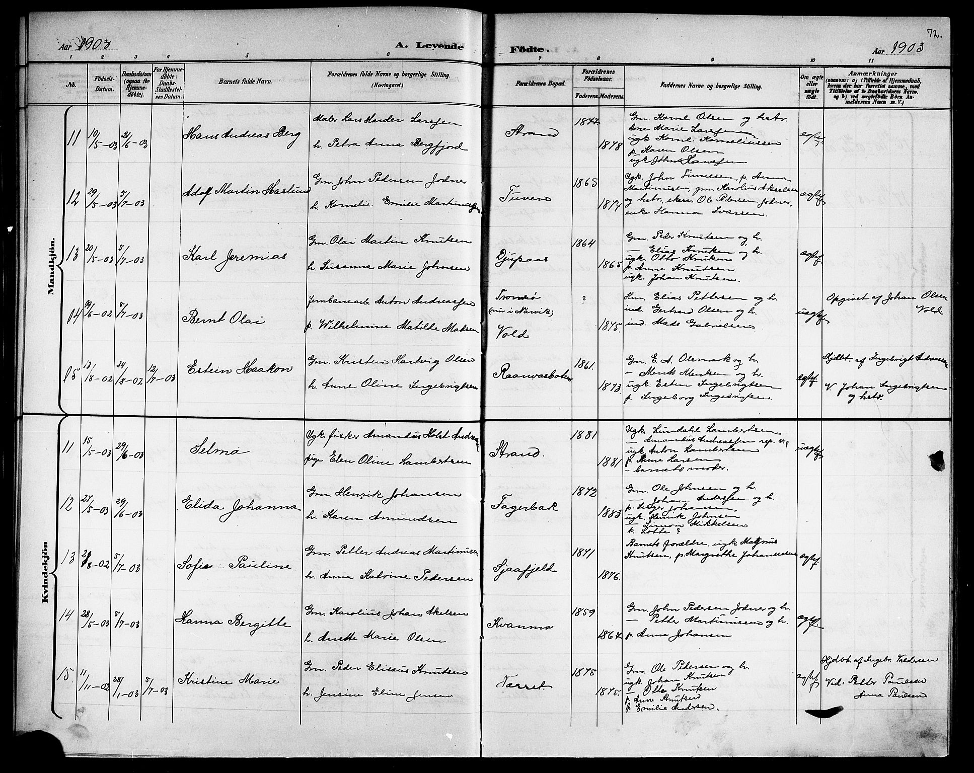 Ministerialprotokoller, klokkerbøker og fødselsregistre - Nordland, AV/SAT-A-1459/863/L0915: Parish register (copy) no. 863C05, 1898-1907, p. 72