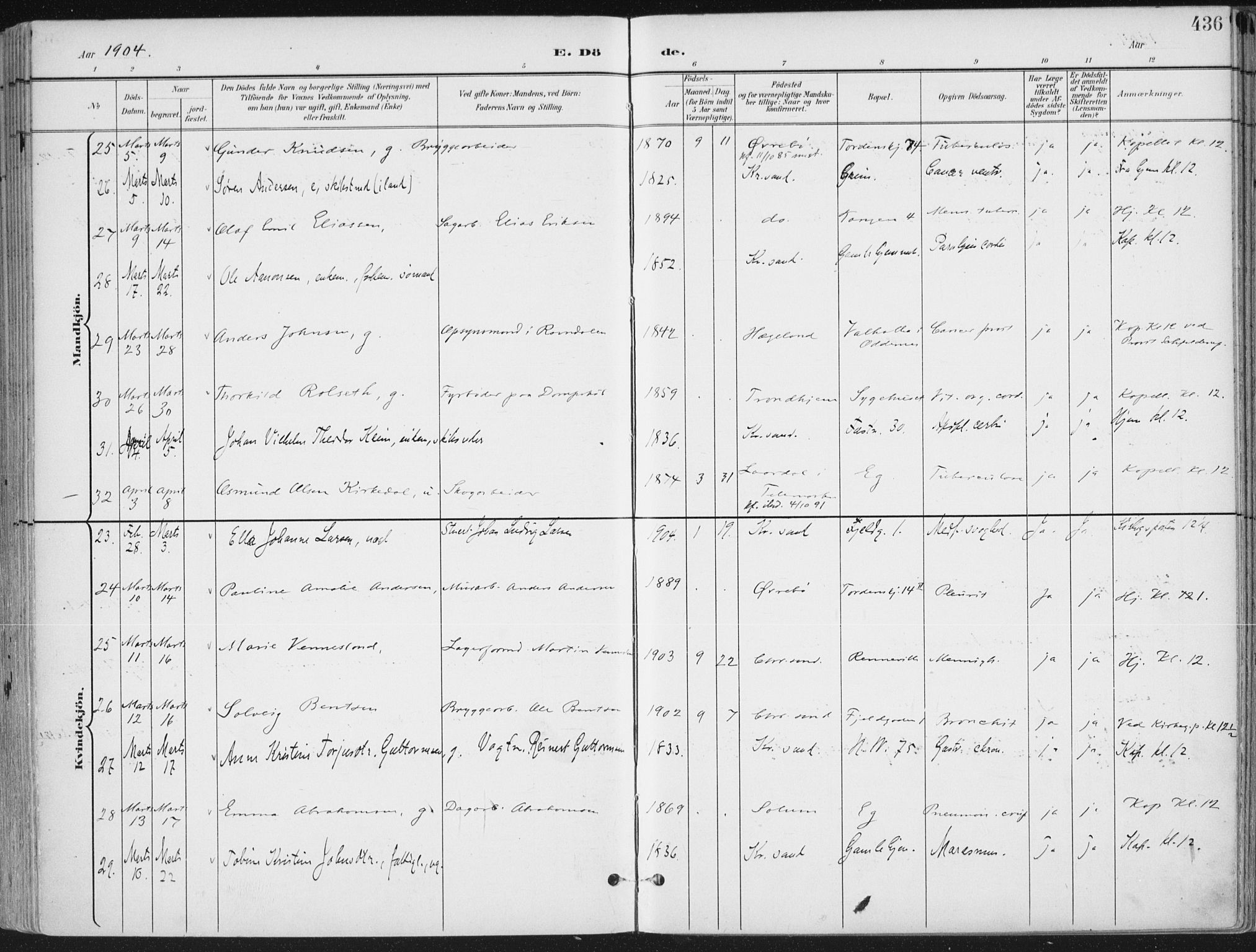 Kristiansand domprosti, SAK/1112-0006/F/Fa/L0021: Parish register (official) no. A 20, 1898-1908, p. 436