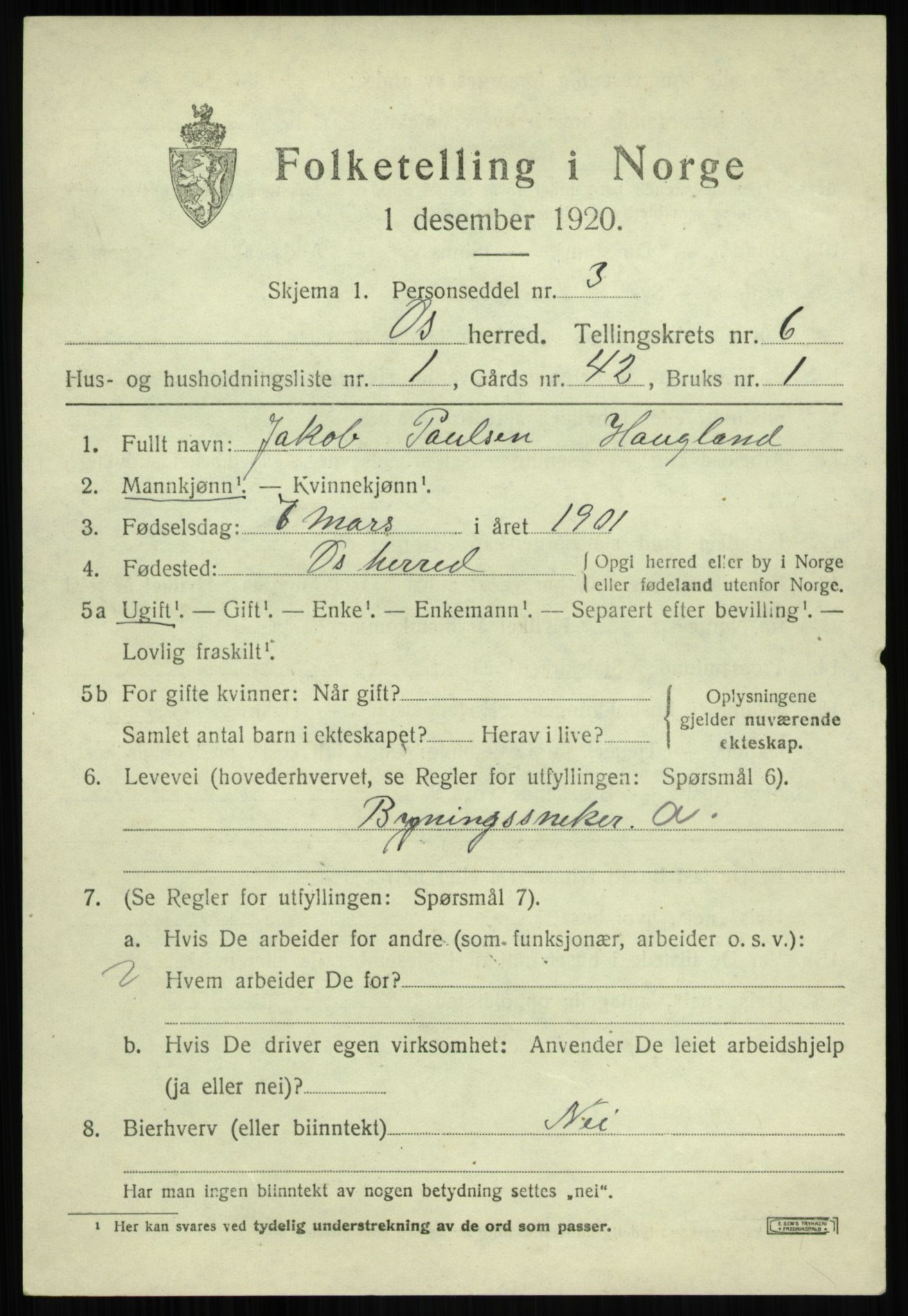 SAB, 1920 census for Os, 1920, p. 4824