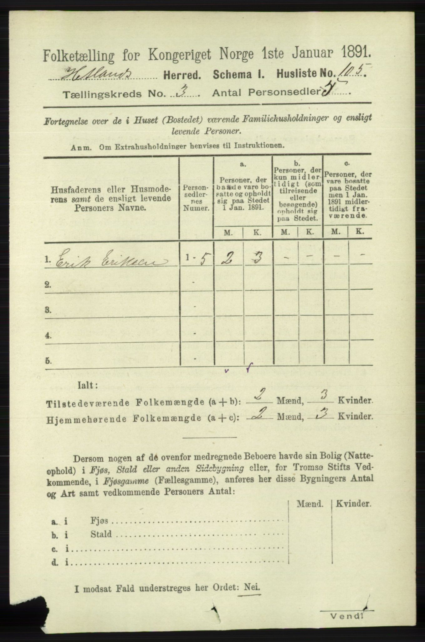 RA, 1891 census for 1126 Hetland, 1891, p. 1135