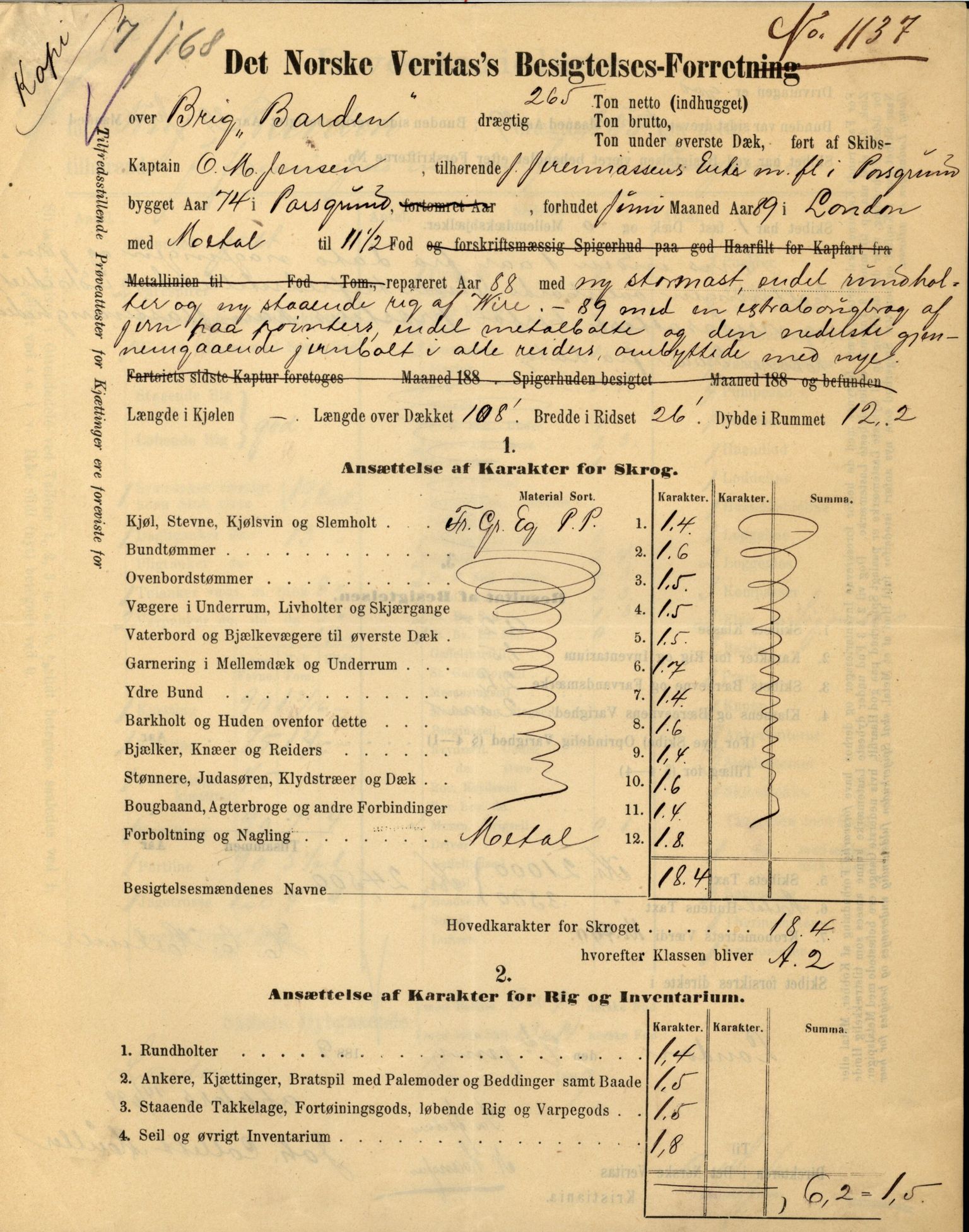 Pa 63 - Østlandske skibsassuranceforening, VEMU/A-1079/G/Ga/L0026/0008: Havaridokumenter / Bernadotte, Bardeu, Augustinus, Atlanta, Arne, 1890, p. 7