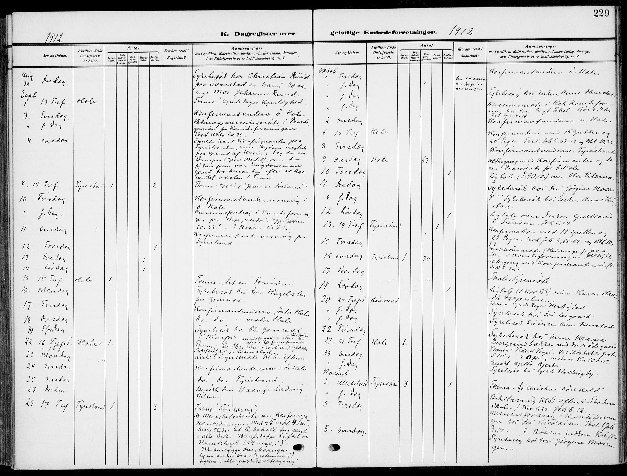 Hole kirkebøker, AV/SAKO-A-228/F/Fa/L0010: Parish register (official) no. I 10, 1907-1917, p. 229