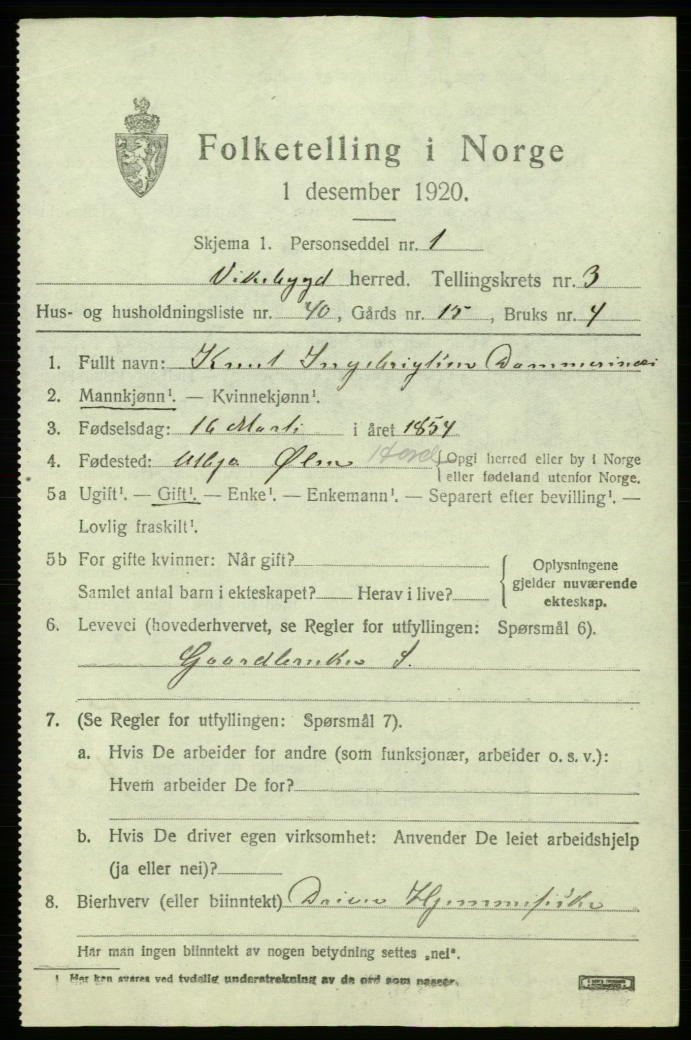 SAB, 1920 census for Vikebygd, 1920, p. 1551