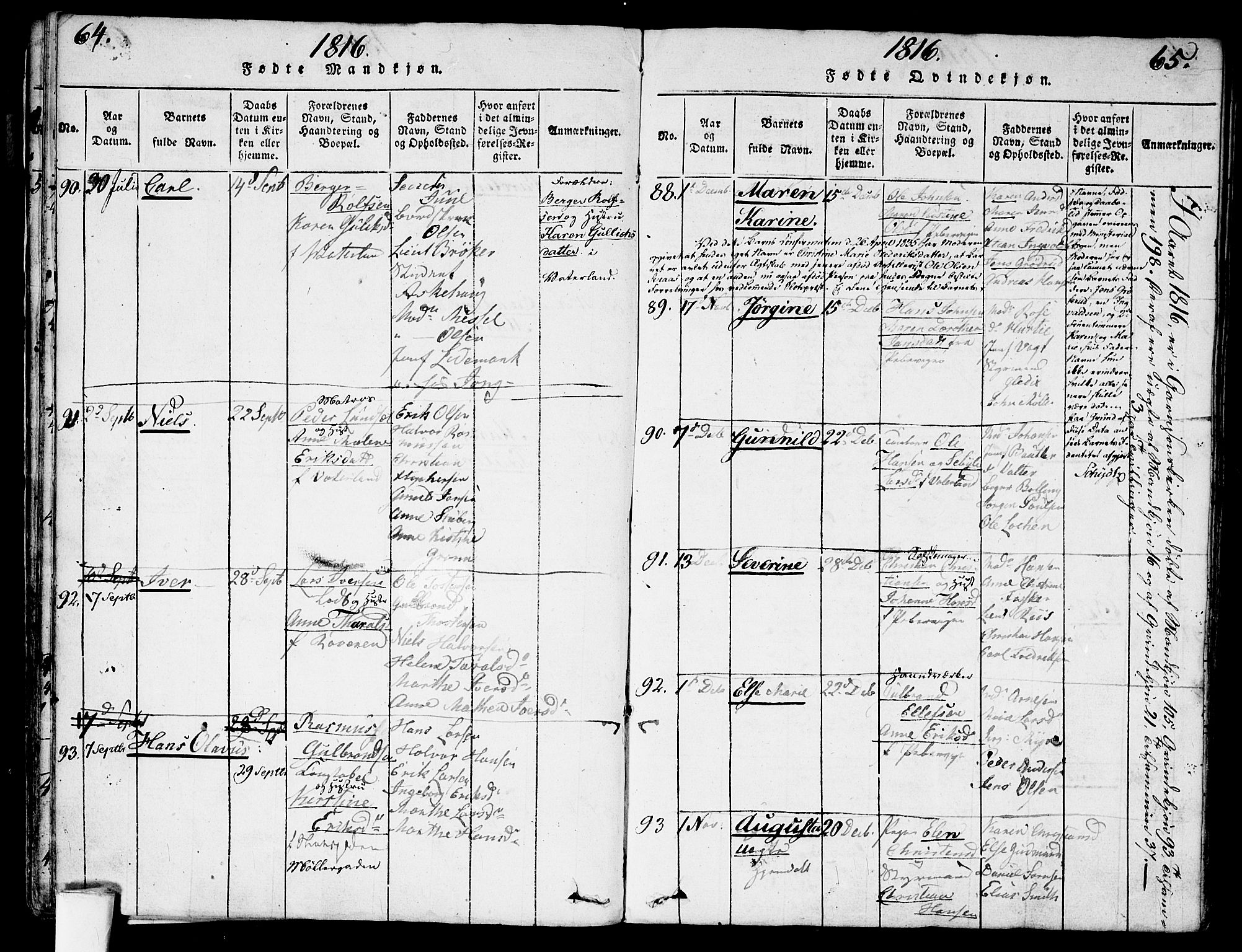 Garnisonsmenigheten Kirkebøker, SAO/A-10846/G/Ga/L0003: Parish register (copy) no. 3, 1815-1819, p. 64-65